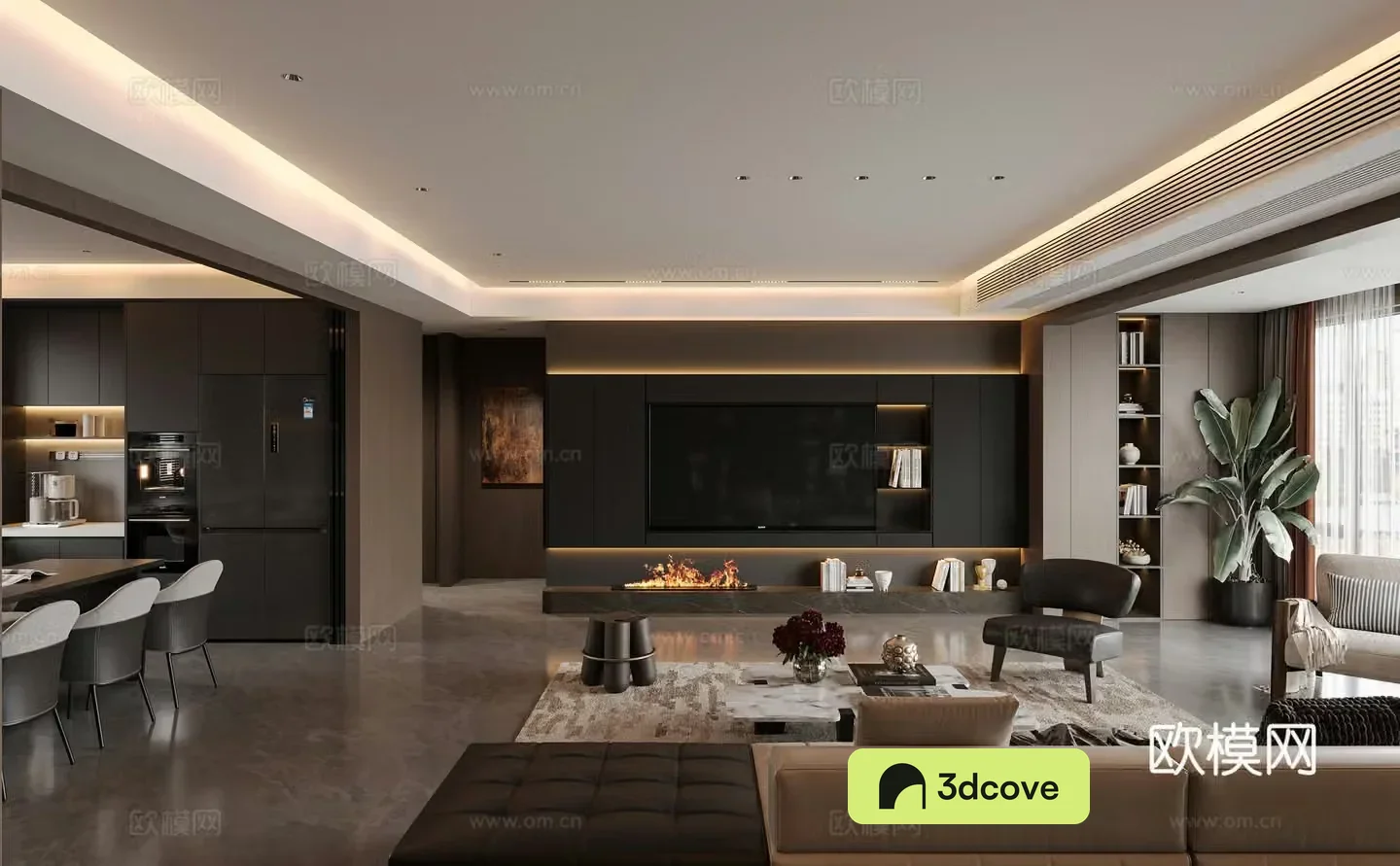 Italian large flat floor living and dining room