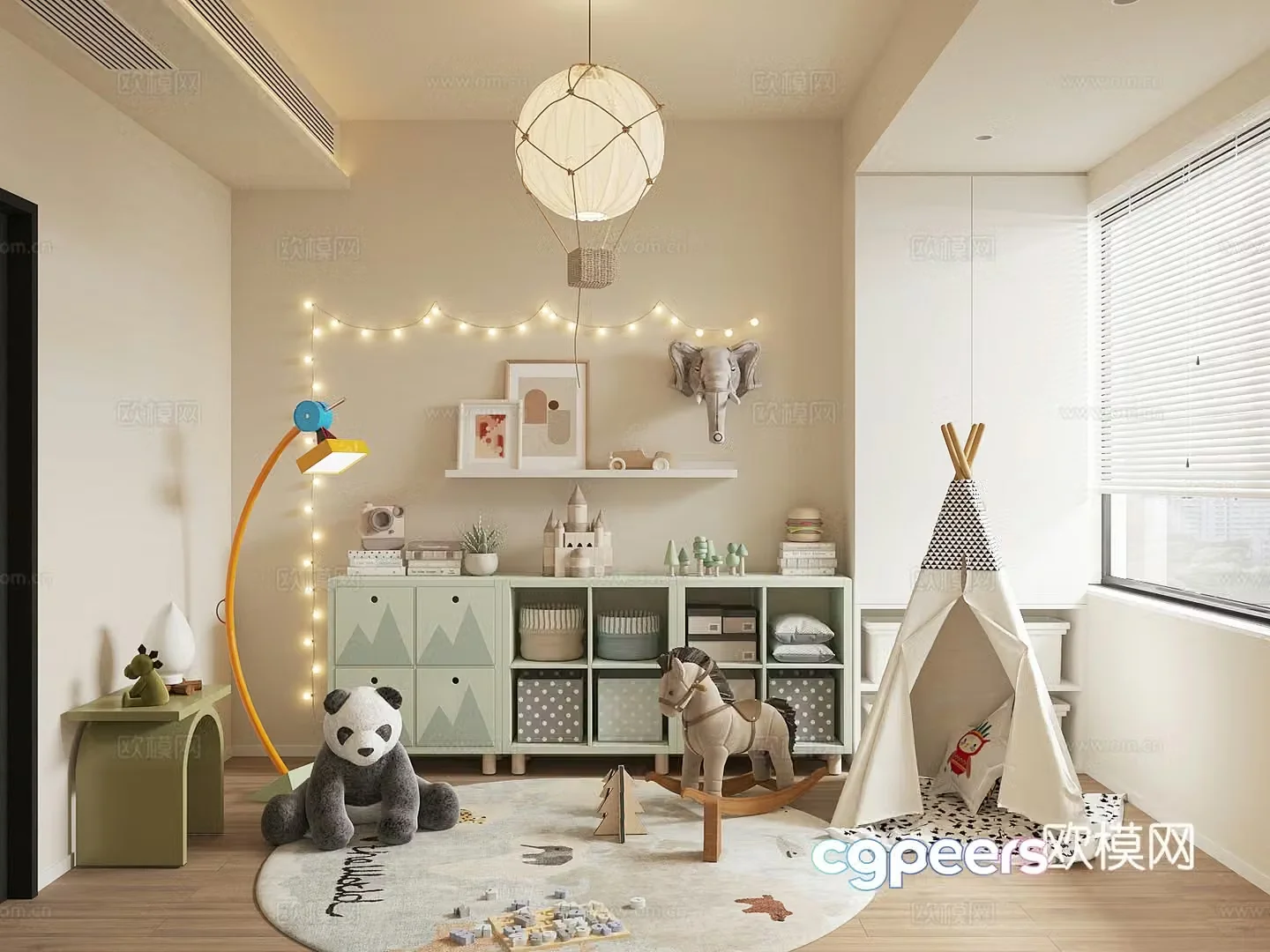 Modern children’s entertainment room Children’s toy room Children’s room Toy locker Toy doll combination 3D model