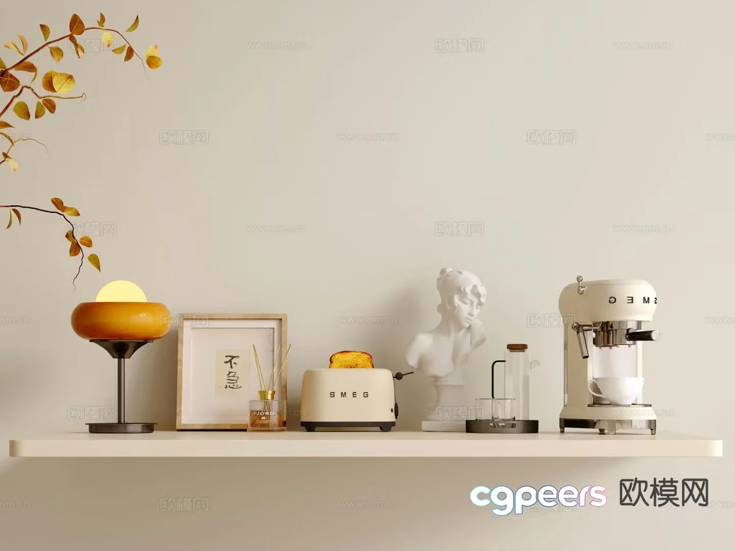 Modern desktop accessories coffee machine bread machine desk lamp 3d model
