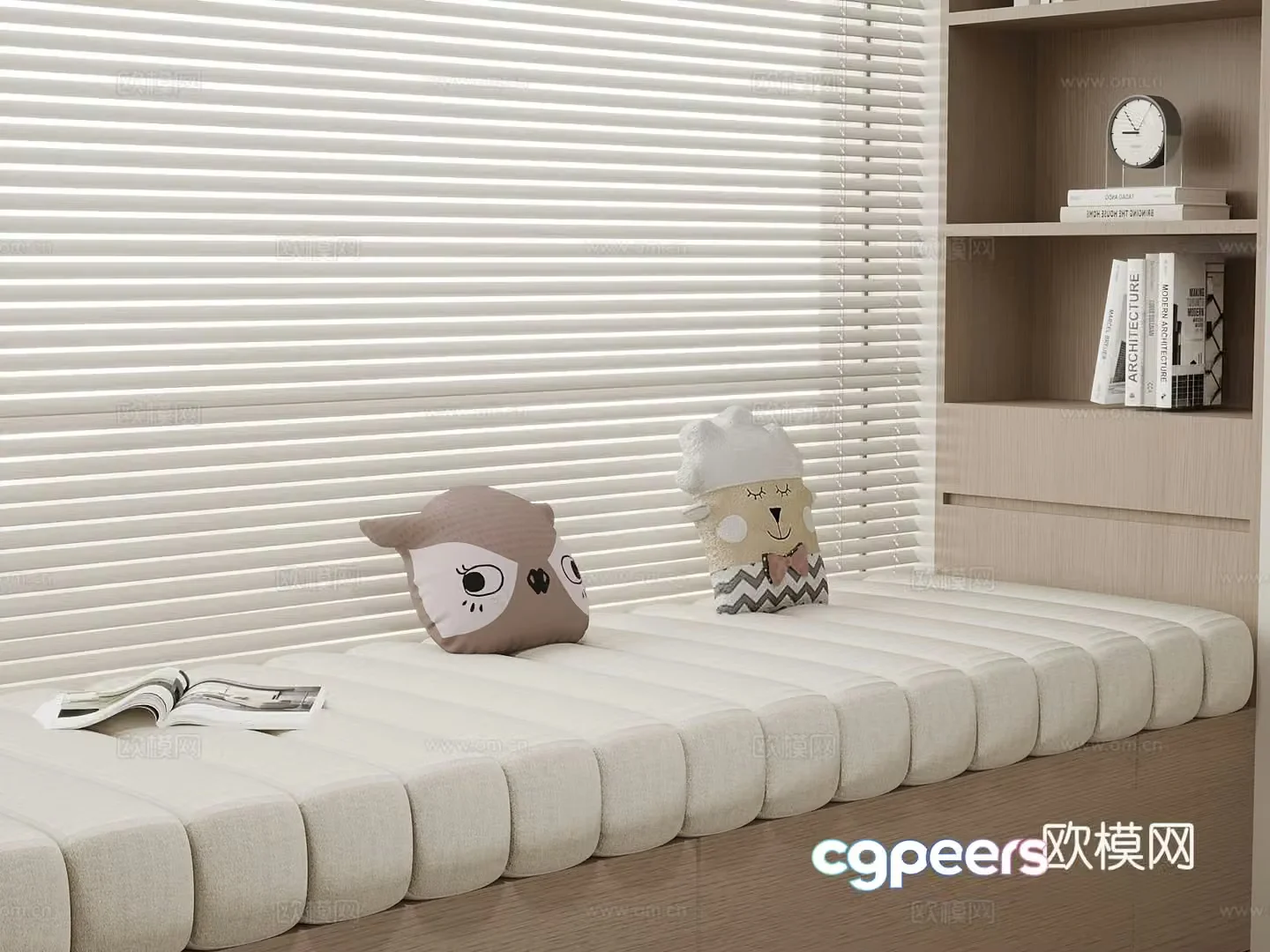 Modern creamy bay window cushion doll 3d model