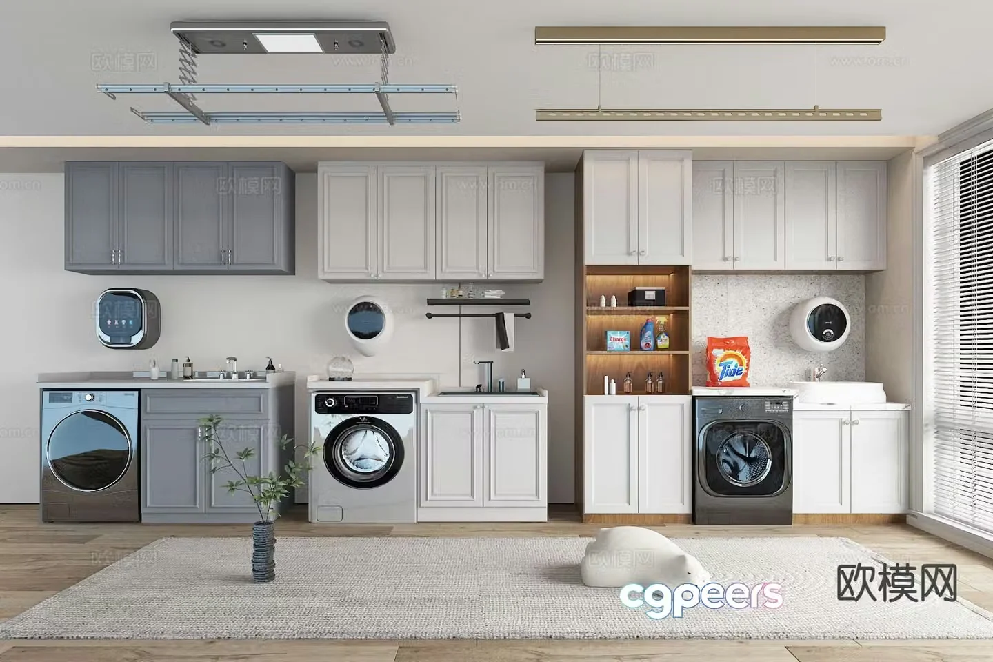 Simple European balcony cabinet washing machine cabinet 3D model