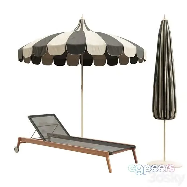 3ds Max Free – garden umbrella and sunbed
