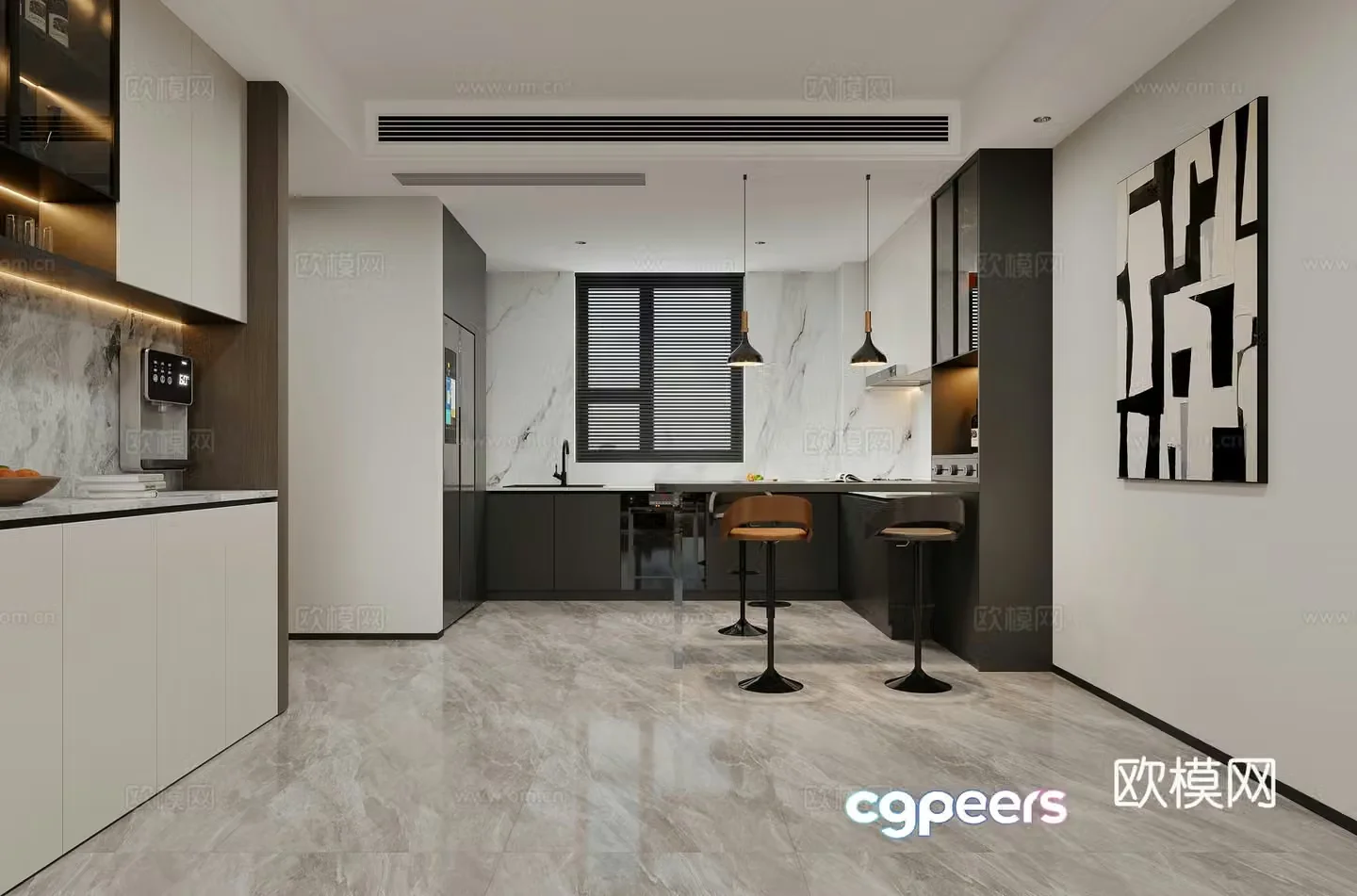 Modern kitchen Western kitchen bar open kitchen island wine cabinet Italian kitchen light luxury 3D model