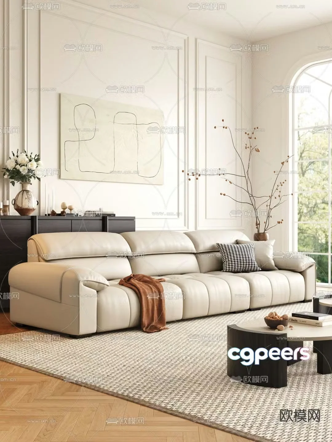 Three seater sofa leather sofa 3d model