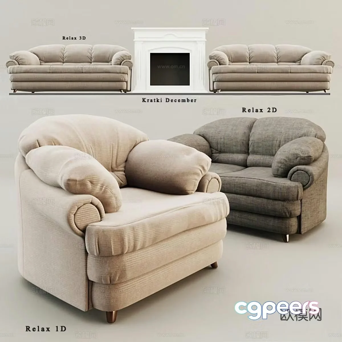 Relax European single sofa double sofa retro sofa 3d model