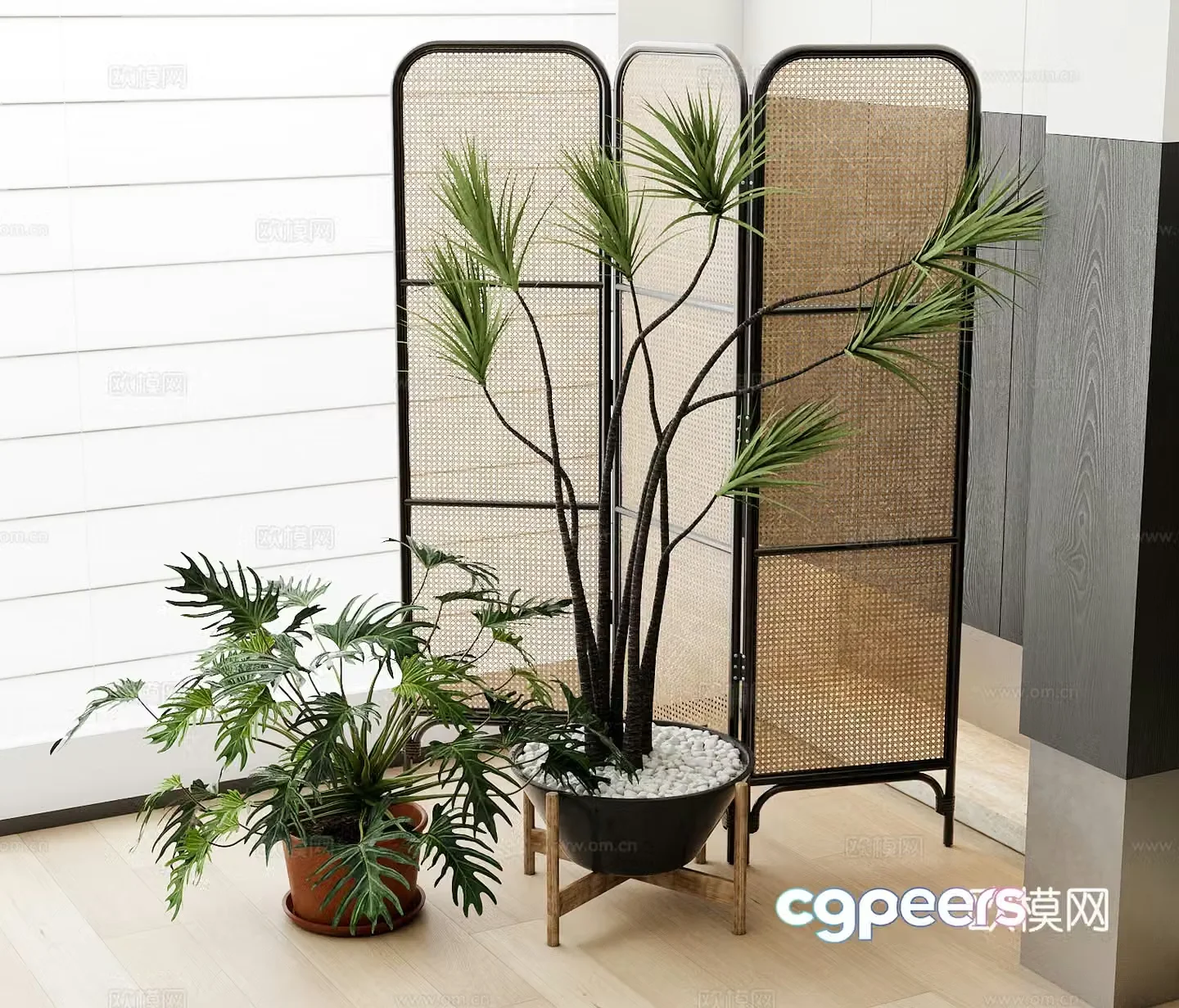 Modern potted bonsai partition 3d model