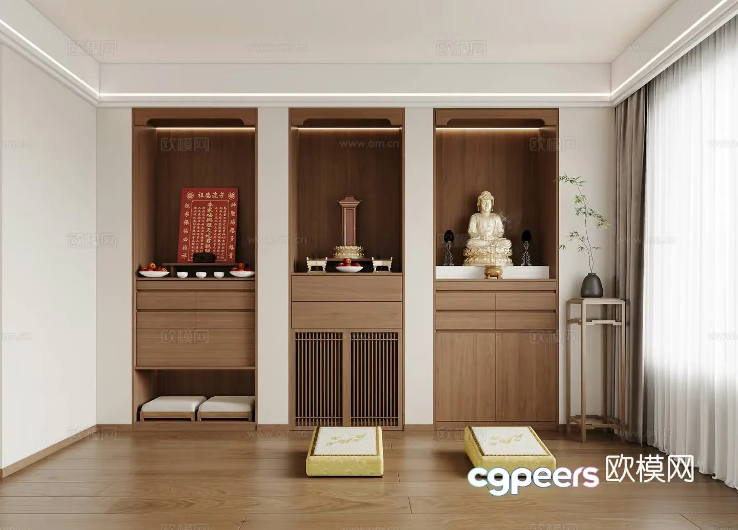 New Chinese style Buddha niche and Buddhist hall altar Buddha statue god platform Buddha cushion Buddha niche cabinet 3D model