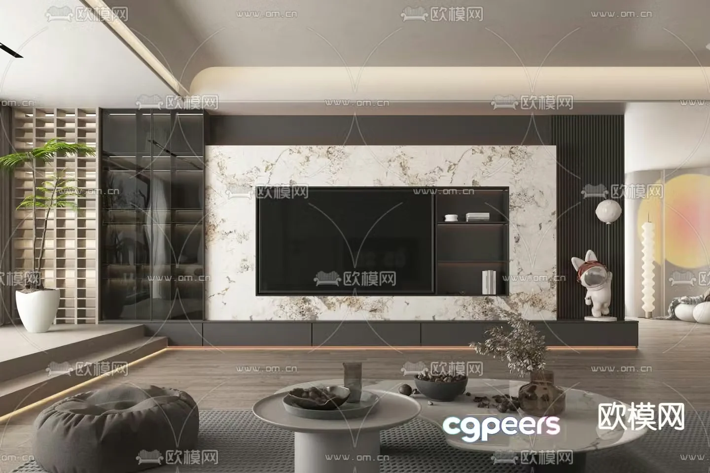 Modern TV background wall 3d model