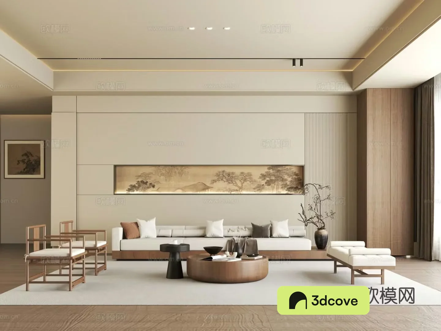 New Chinese style living room Song style living room Sofa coffee table combination