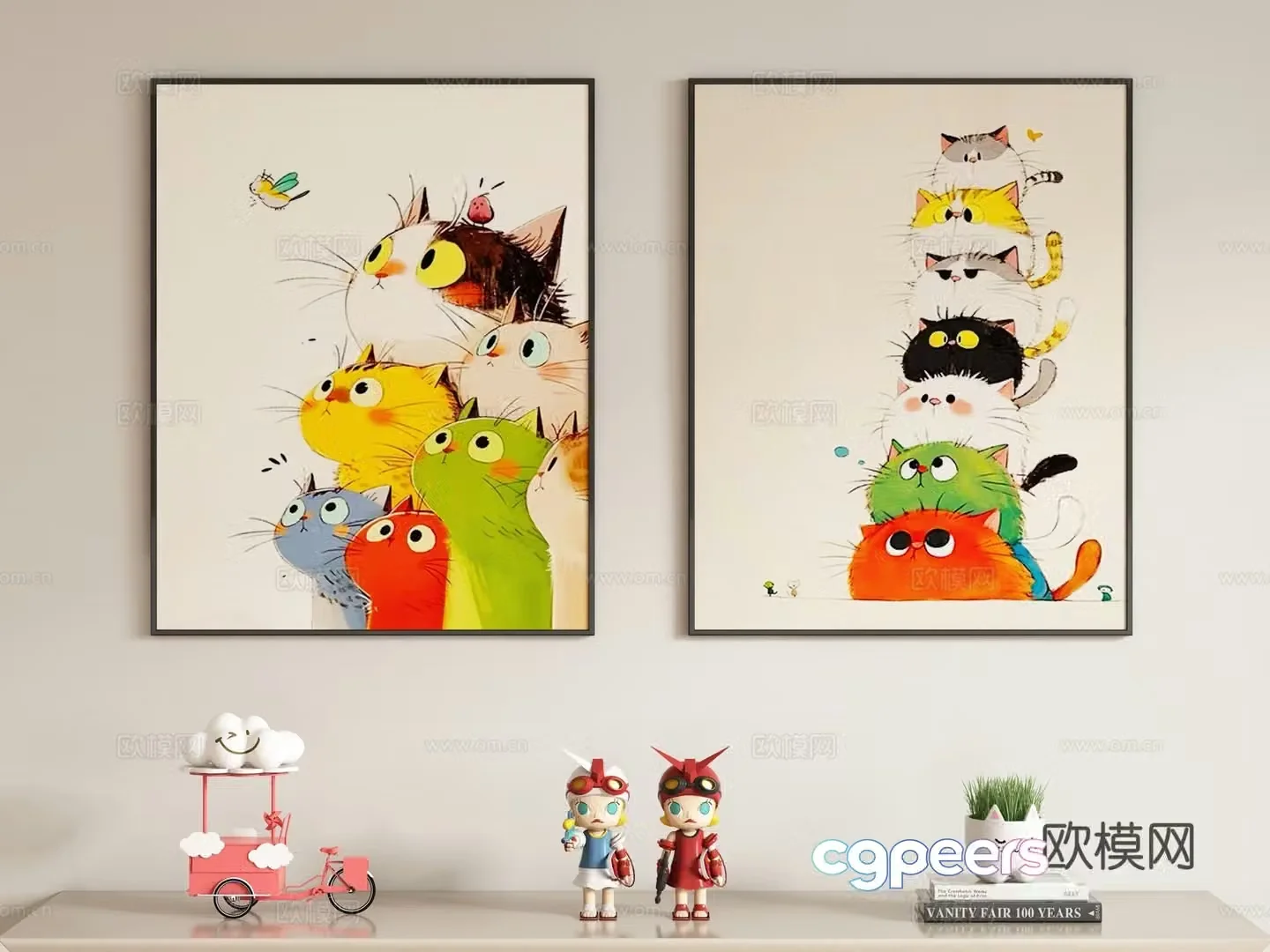 Creamy style children’s decorative painting hanging painting 3d model