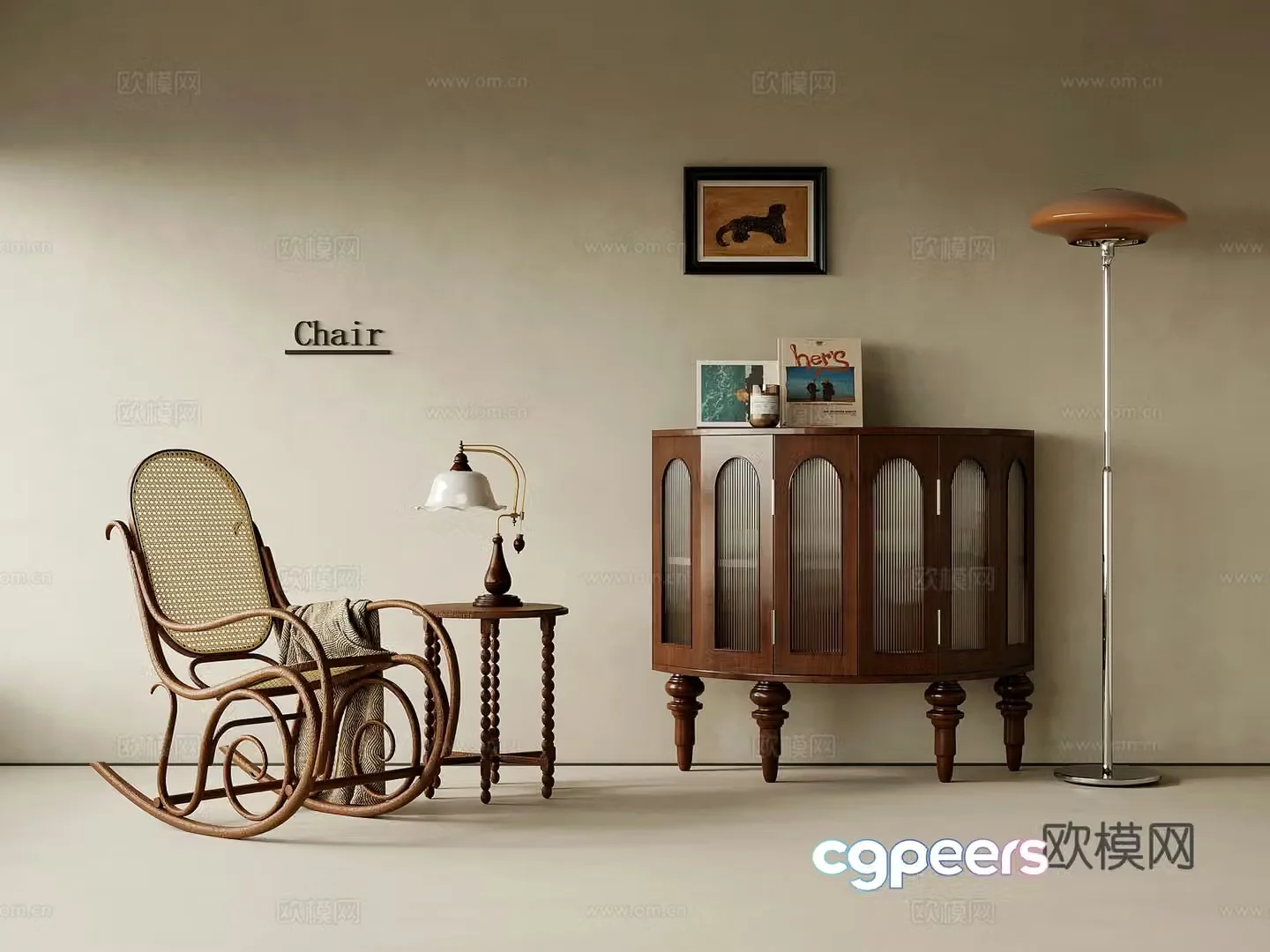 End view cabinet French retro style end view cabinet End view cabinet Leisure chair Side table Floor lamp 3D model