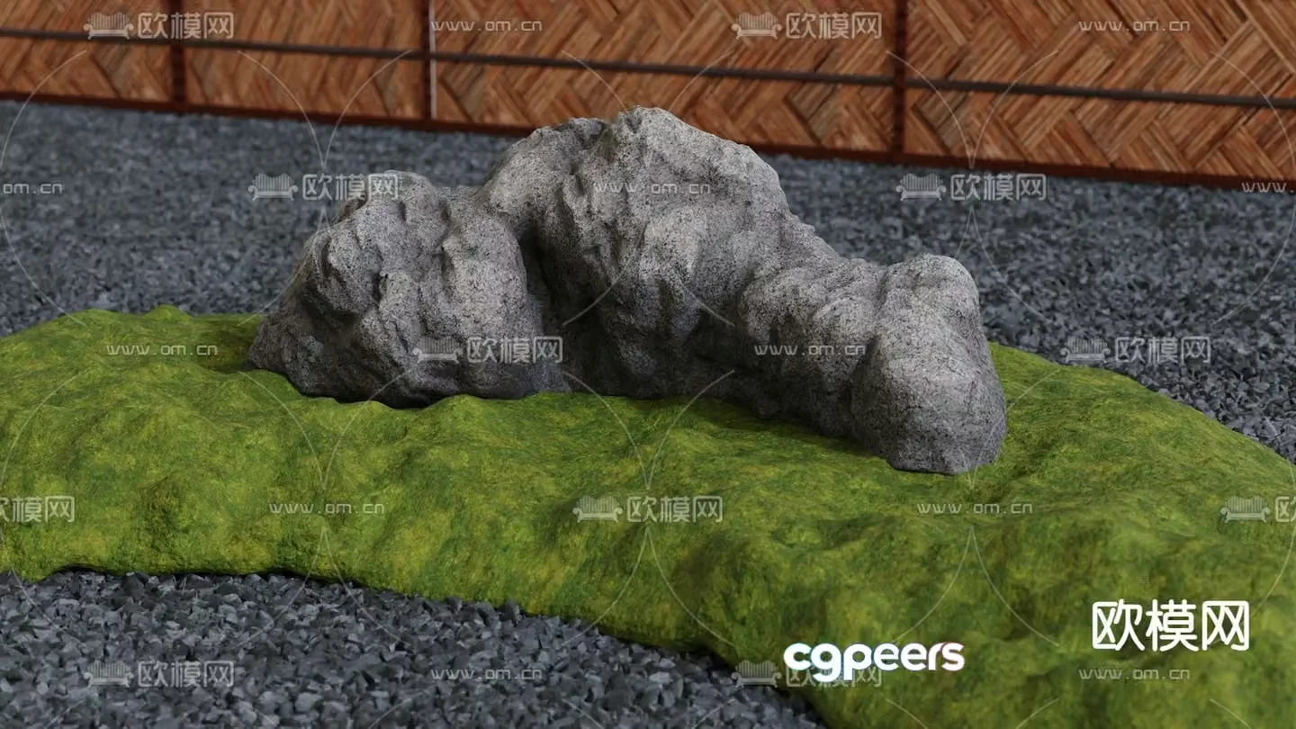 Landscape stone moss and green plants dry landscape 3D model