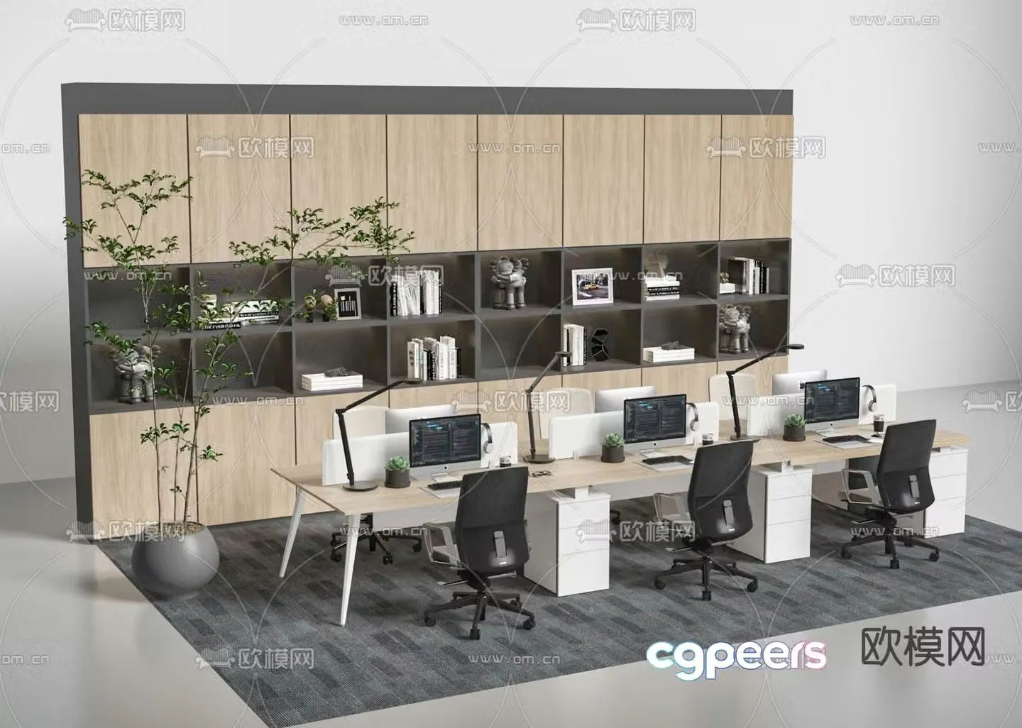 Modern office desk and chair screen card 3D model