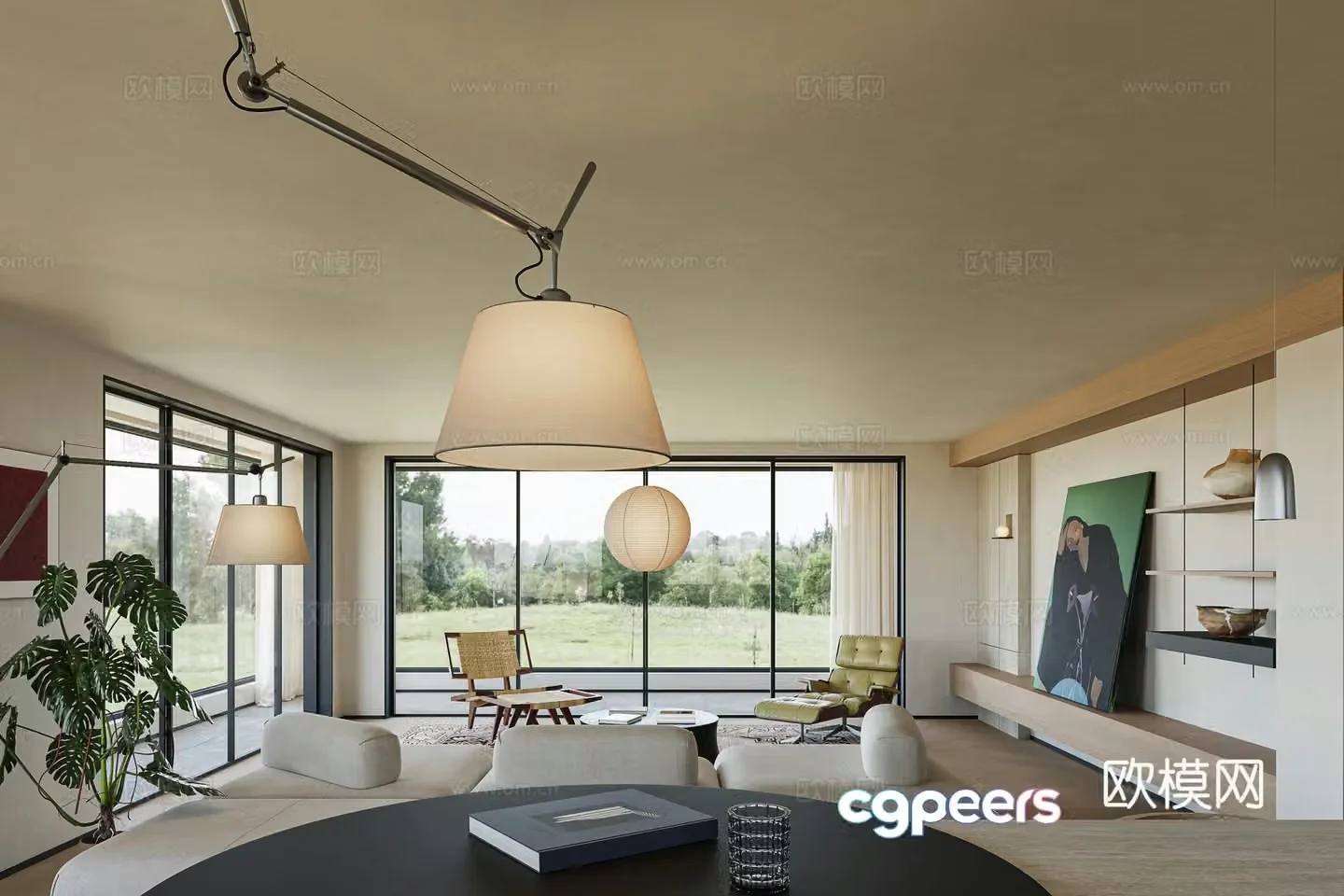 Modern living and dining room 3d model