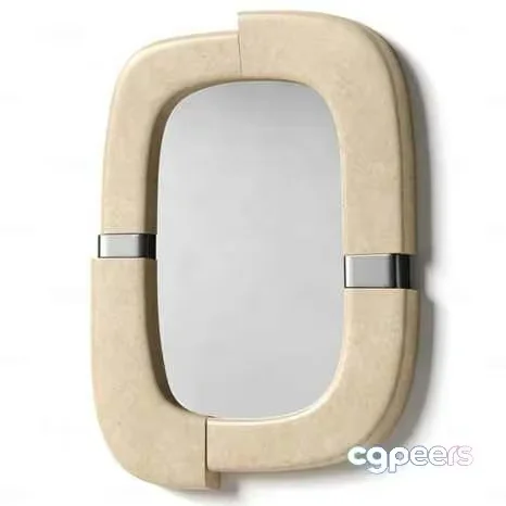 A Beige Wall Mirror With A Silver Frame 3D Model – 12318 – CORONA Render