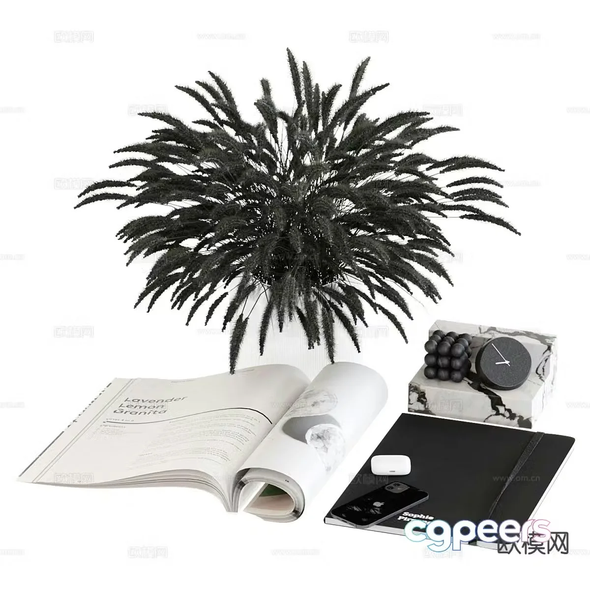 Modern decorations ornaments books vases 3d model