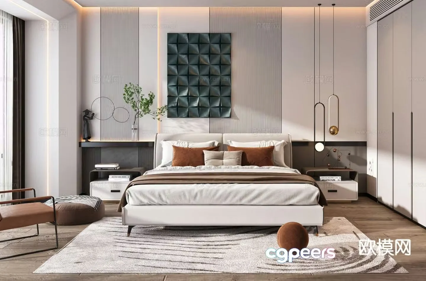 Modern double bed 3d model