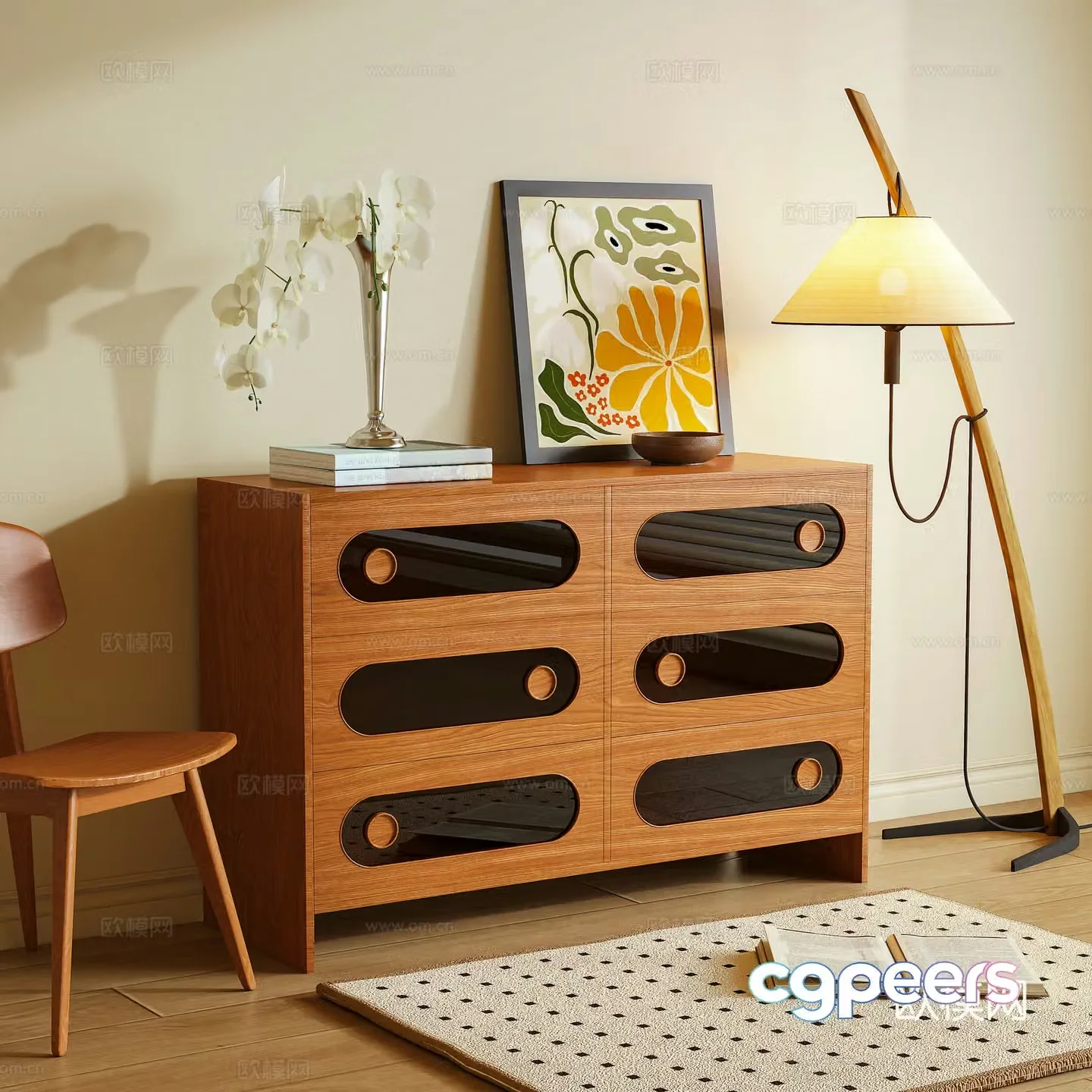 Middle-aged style entrance cabinet side cabinet tea cabinet side cabinet 3D model