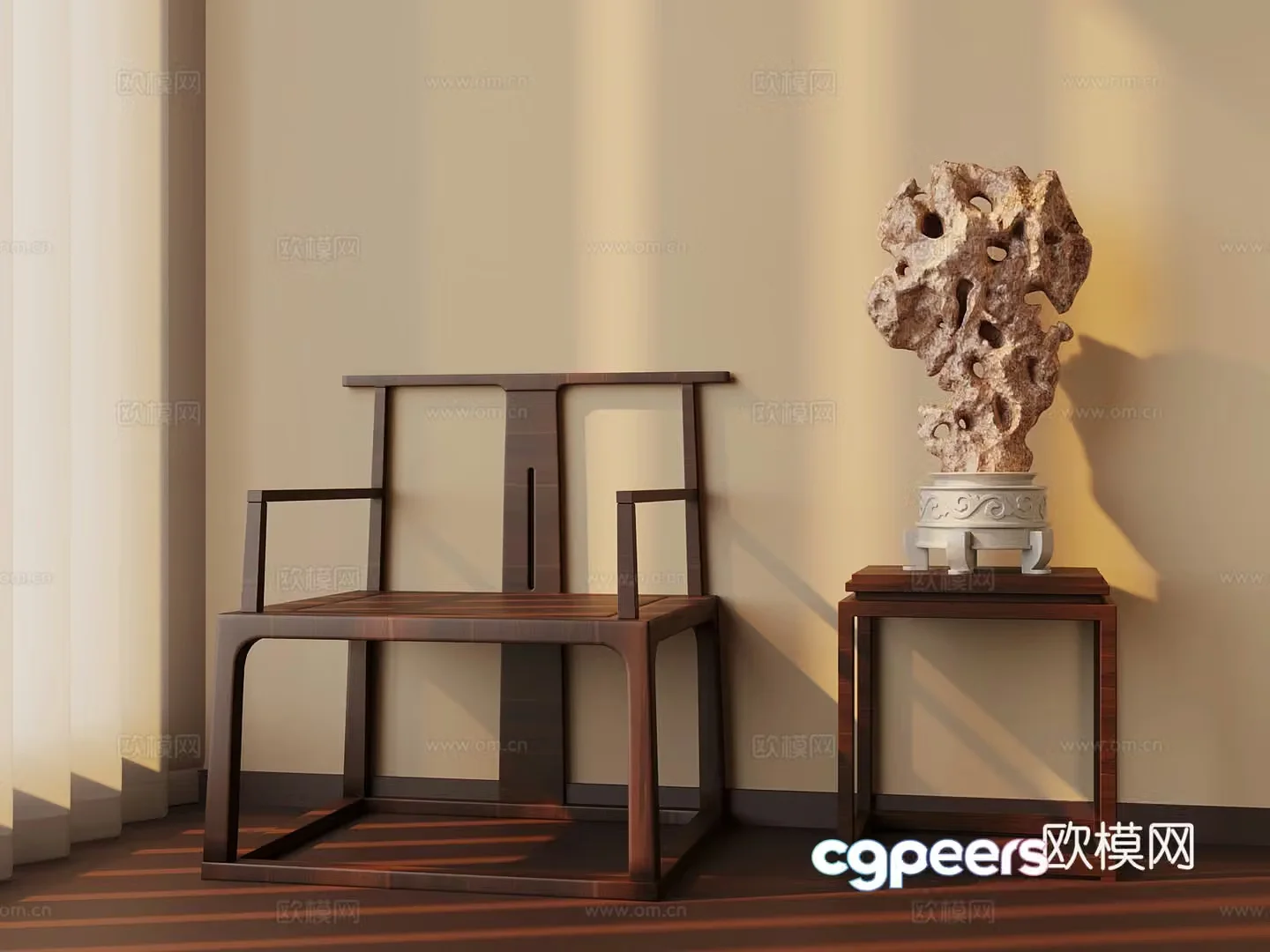 Chinese single chair Chinese stone 3D model