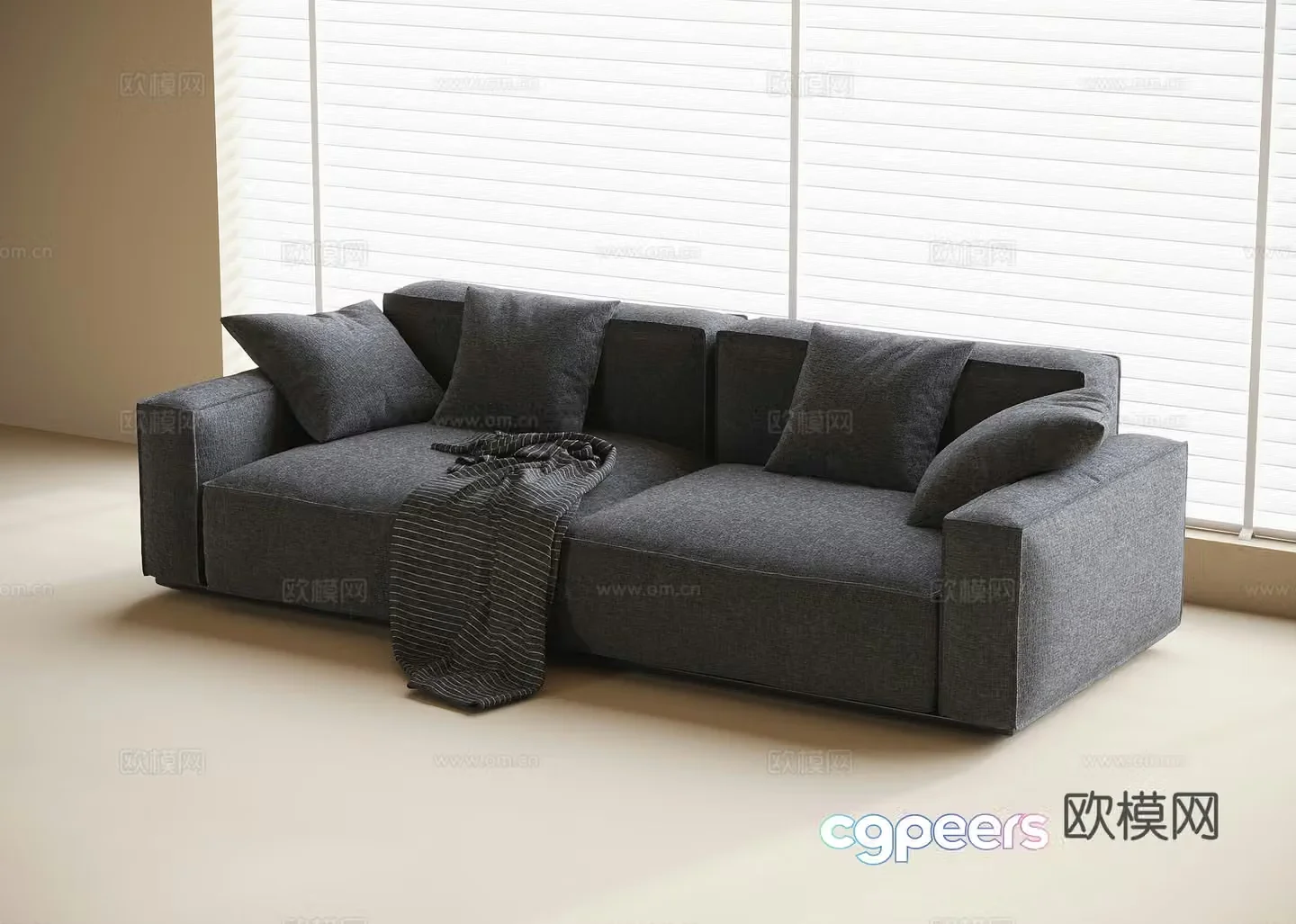 Modern fabric sofa double sofa 3d model