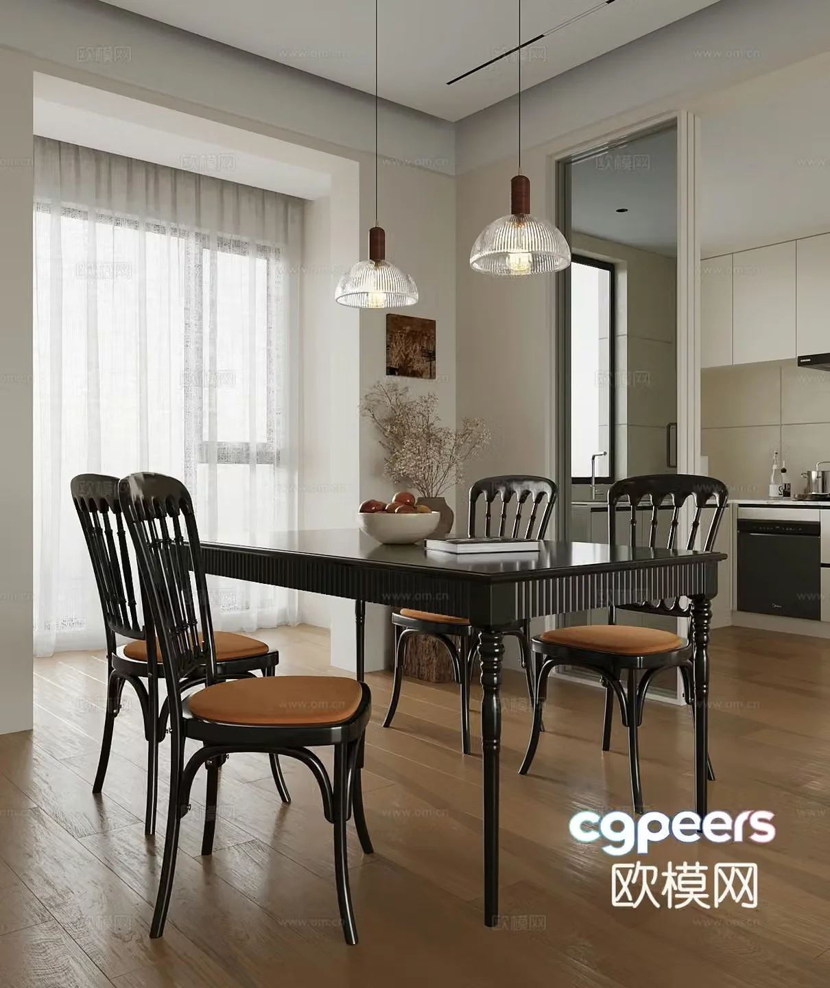 Home restaurant French retro dining table and chairs Restaurant 3D model