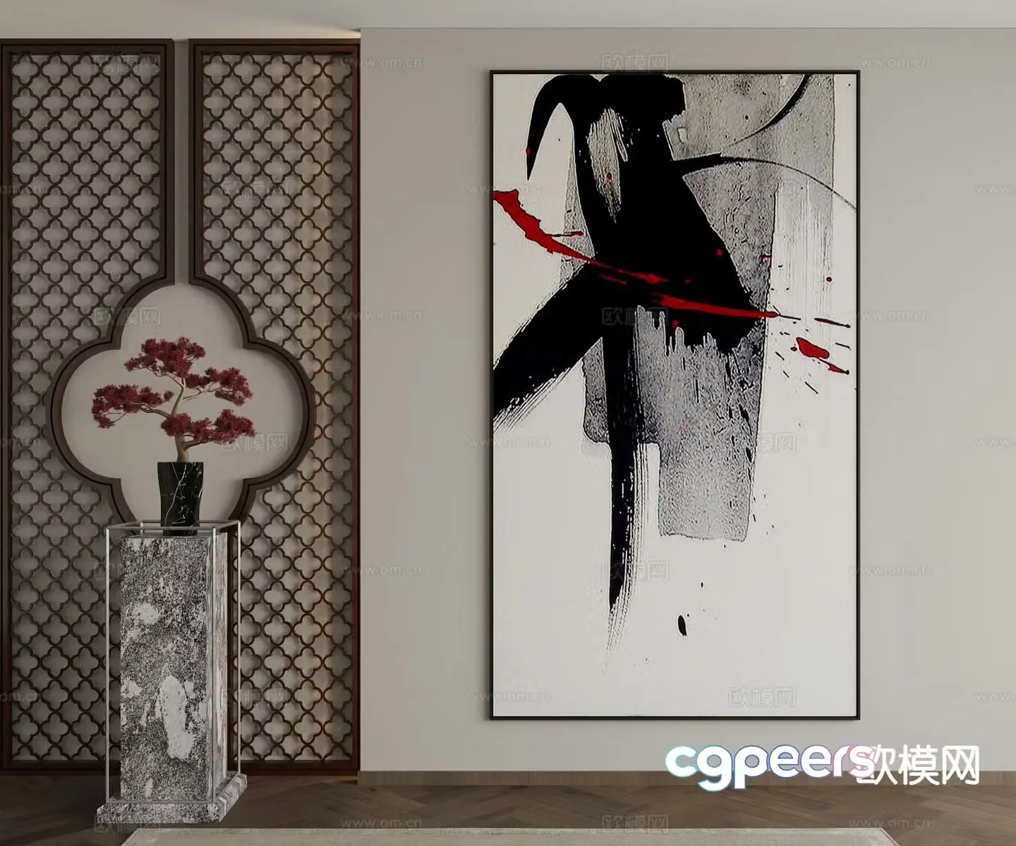 New Chinese style decorative painting ink painting hanging painting 3D model