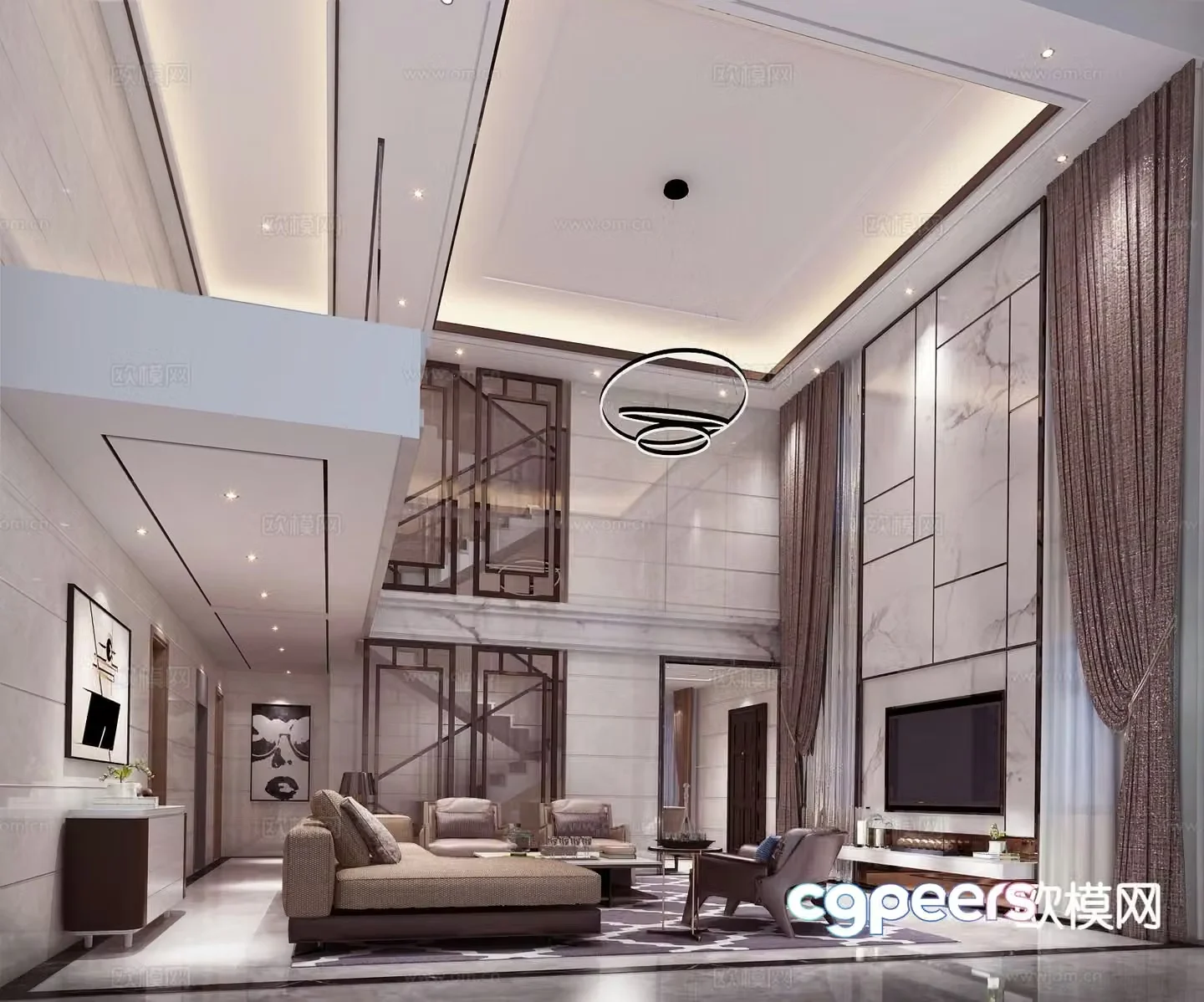 European style villa living room 3D model