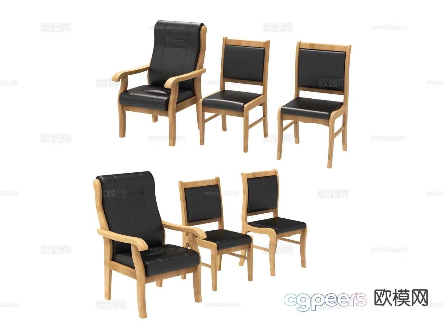 Modern conference chair wooden chair office chair 3d model