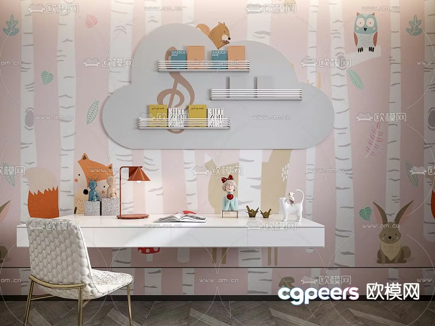 Children’s desk chair and accessories 3D model