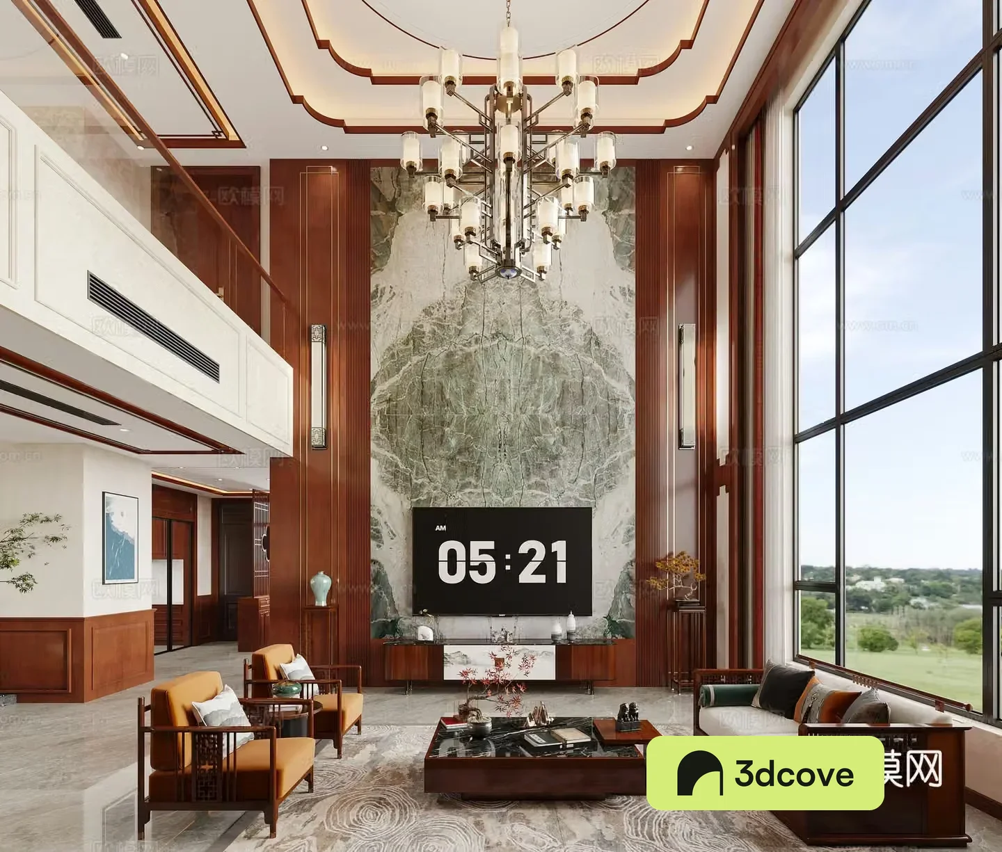 New Chinese style villa living room picking empty living room