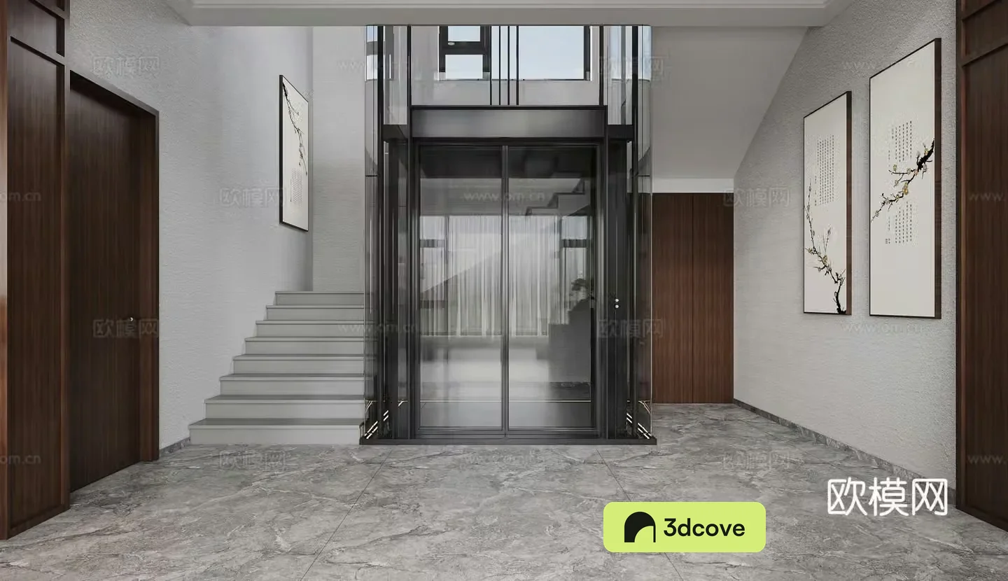 New Chinese style elevator aisle entrance stairwell staircase modern simple