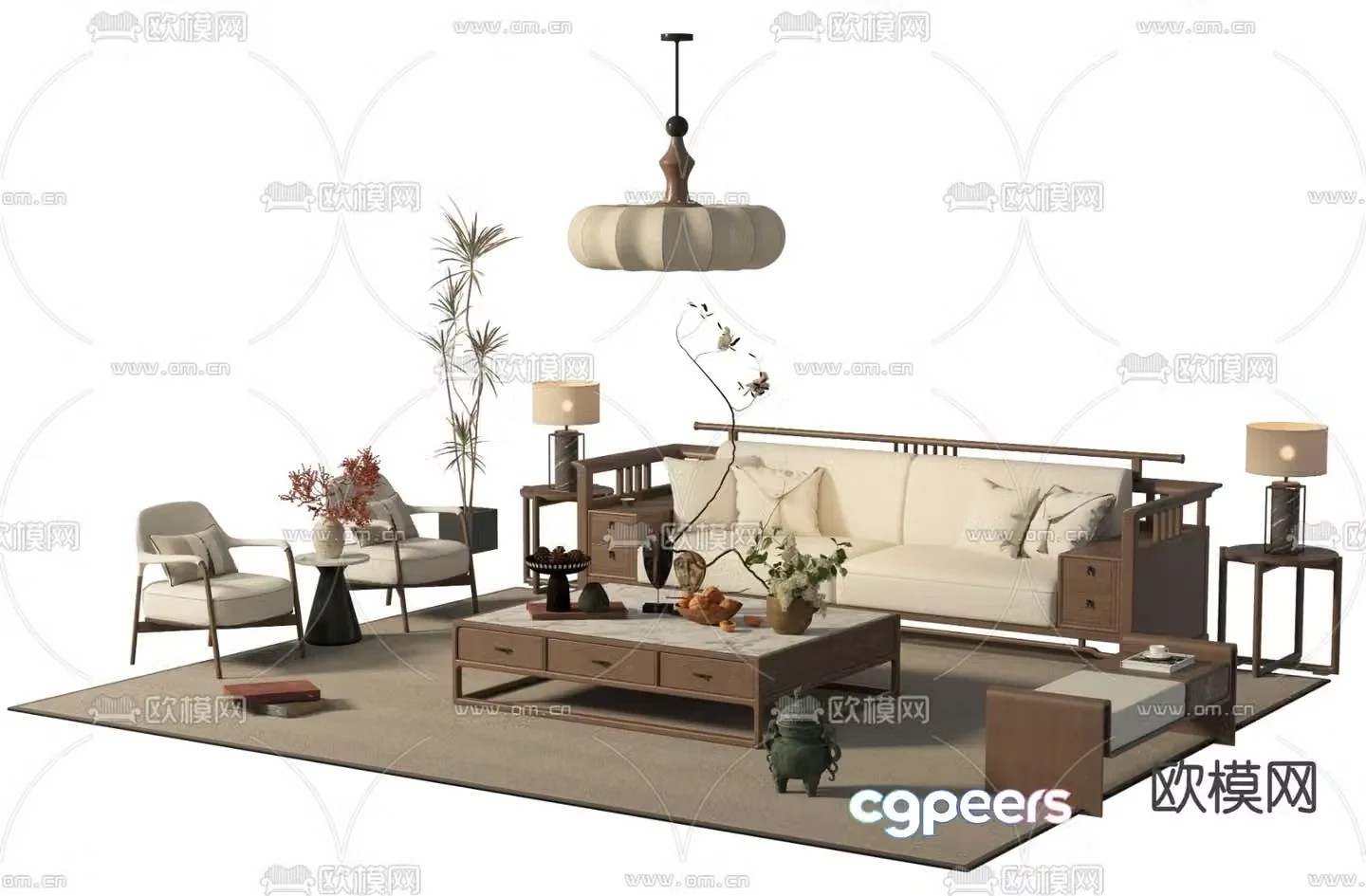 New Chinese style sofa modular sofa 3d model