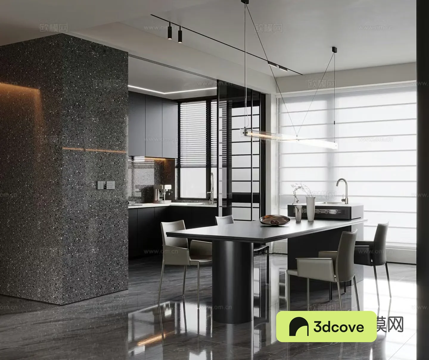 Italian minimalist restaurant dining table and chair combination island dining table single chair leather dining chair closed