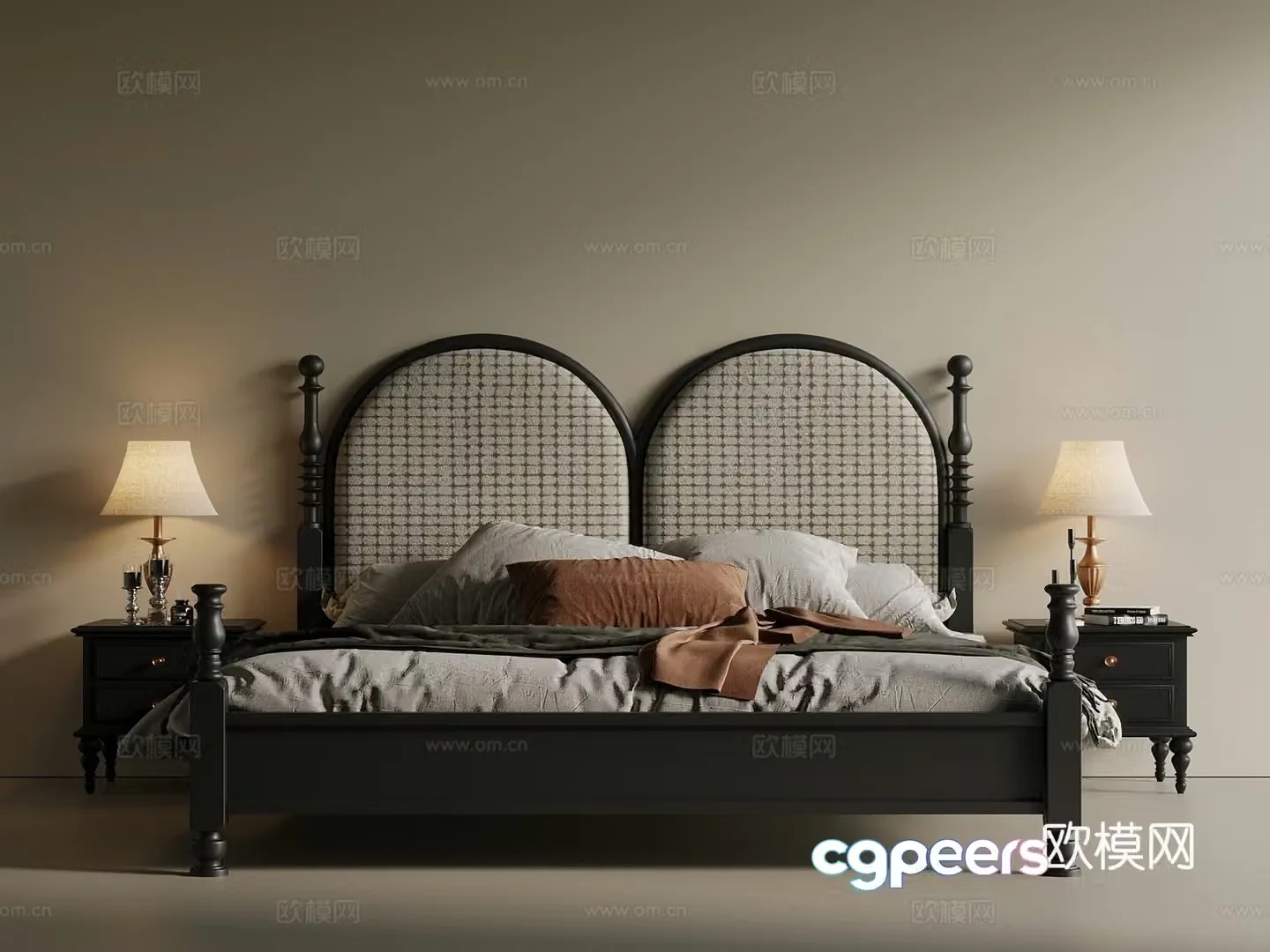 French Italian Double Bed Shelf Bed Solid Wood Bed Master Bed 3D Model