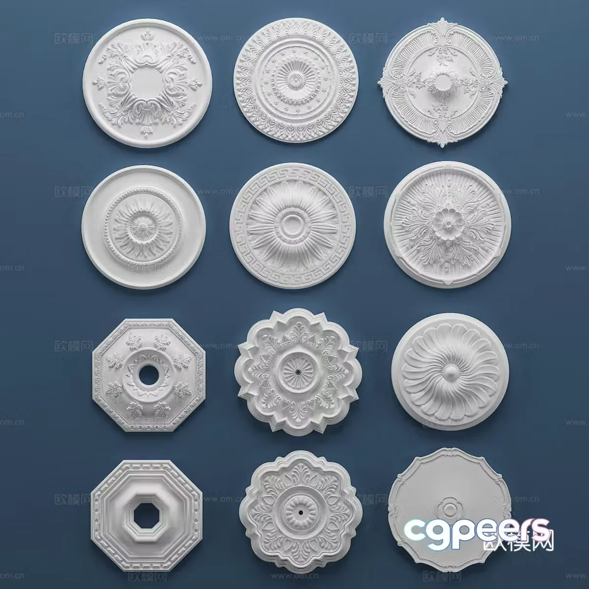 European gypsum lamp plate component carved 3D model