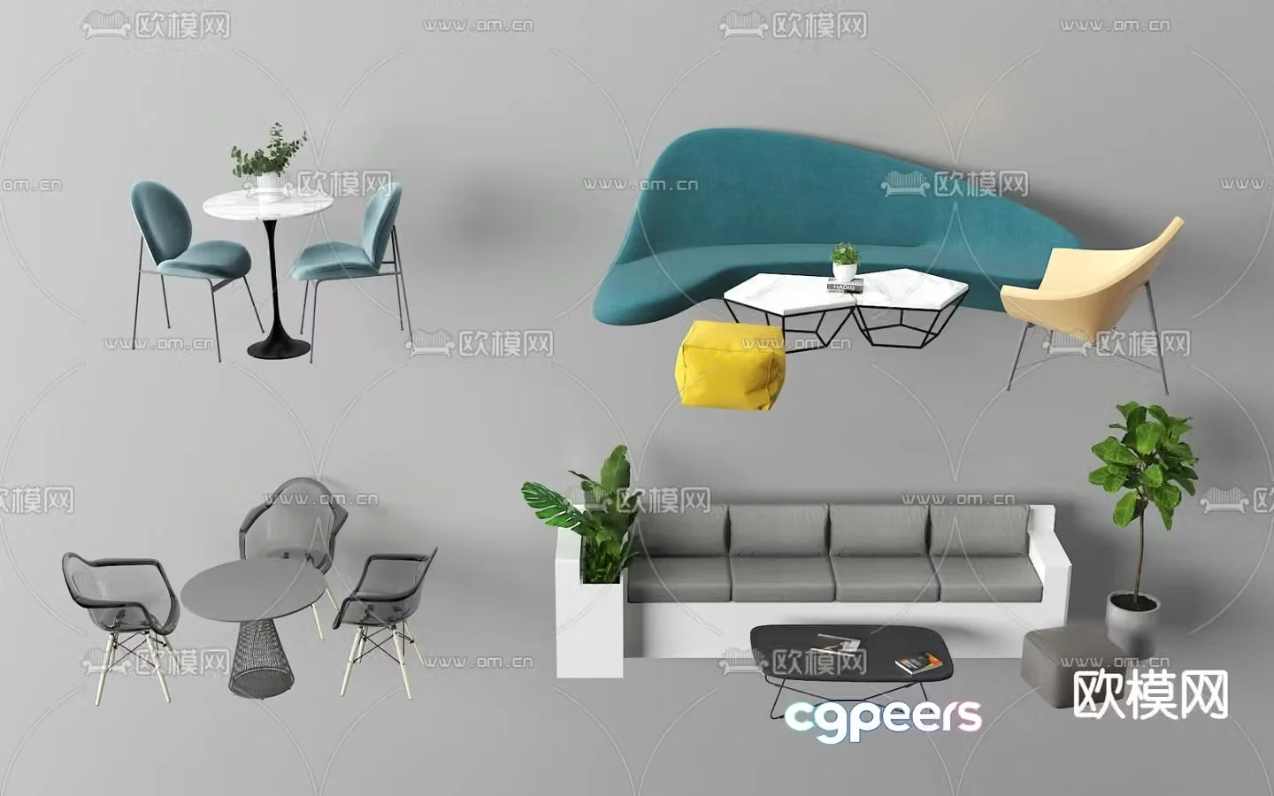 Leisure Sofa Negotiation Table and Chair 3D Model