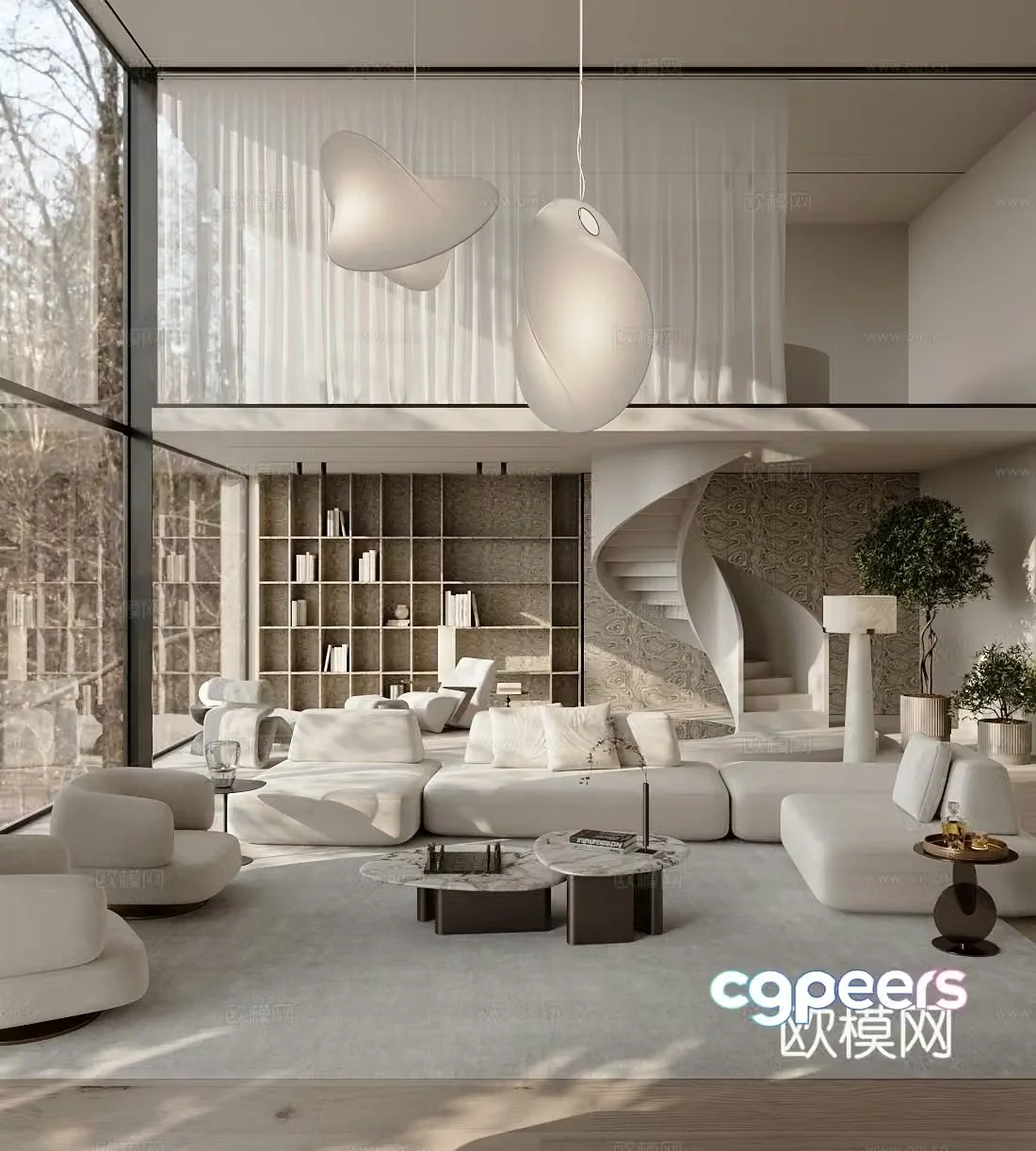 Wasabi Villa Living Room Medium Style Villa Living Room Empty Villa Living Room Black and White Gray Villa Living Room 3D Model