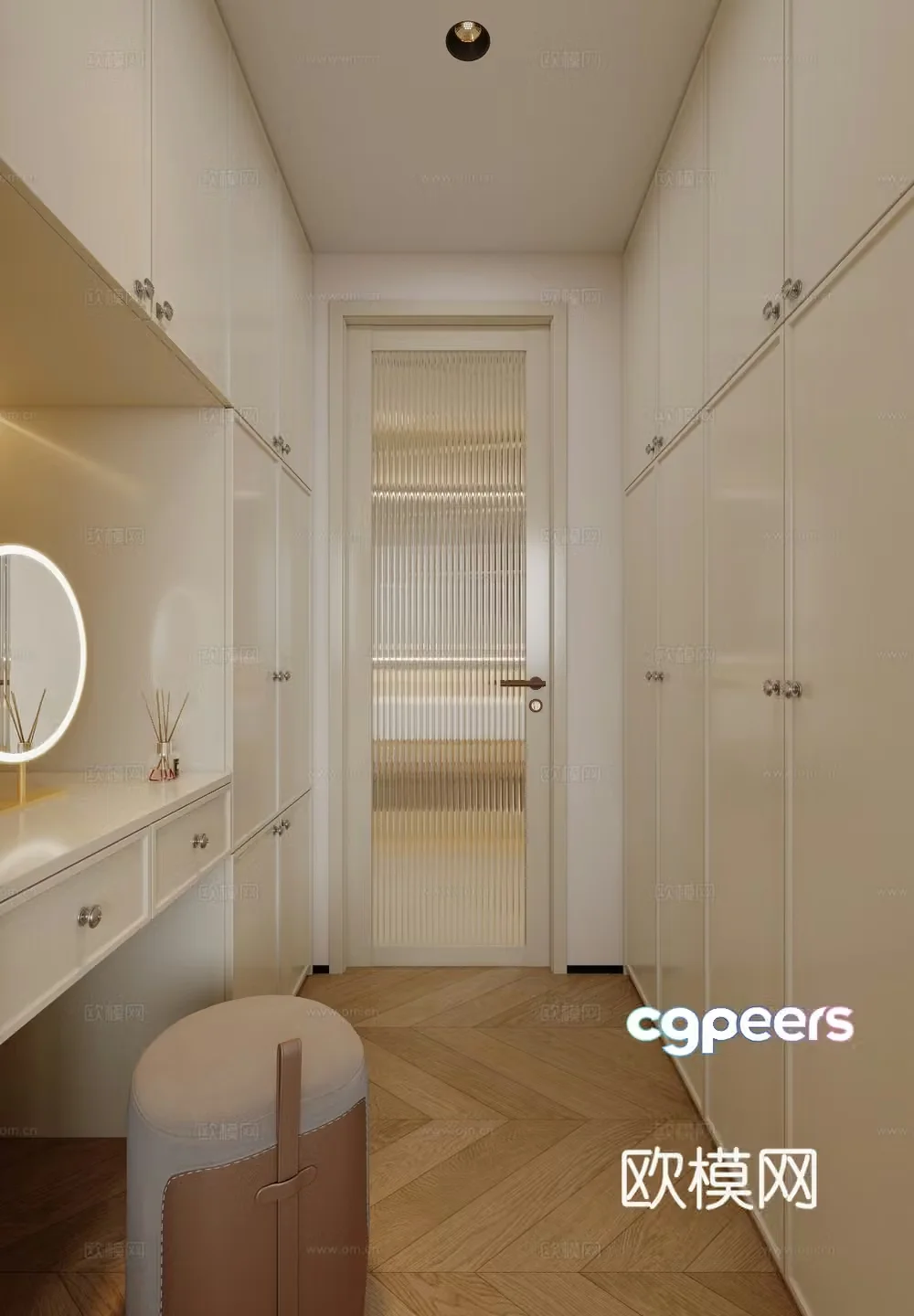Modern cloakroom Wardrobe Creamy Clothes Dressing Table Dressing Room Light Luxury American 3D Model