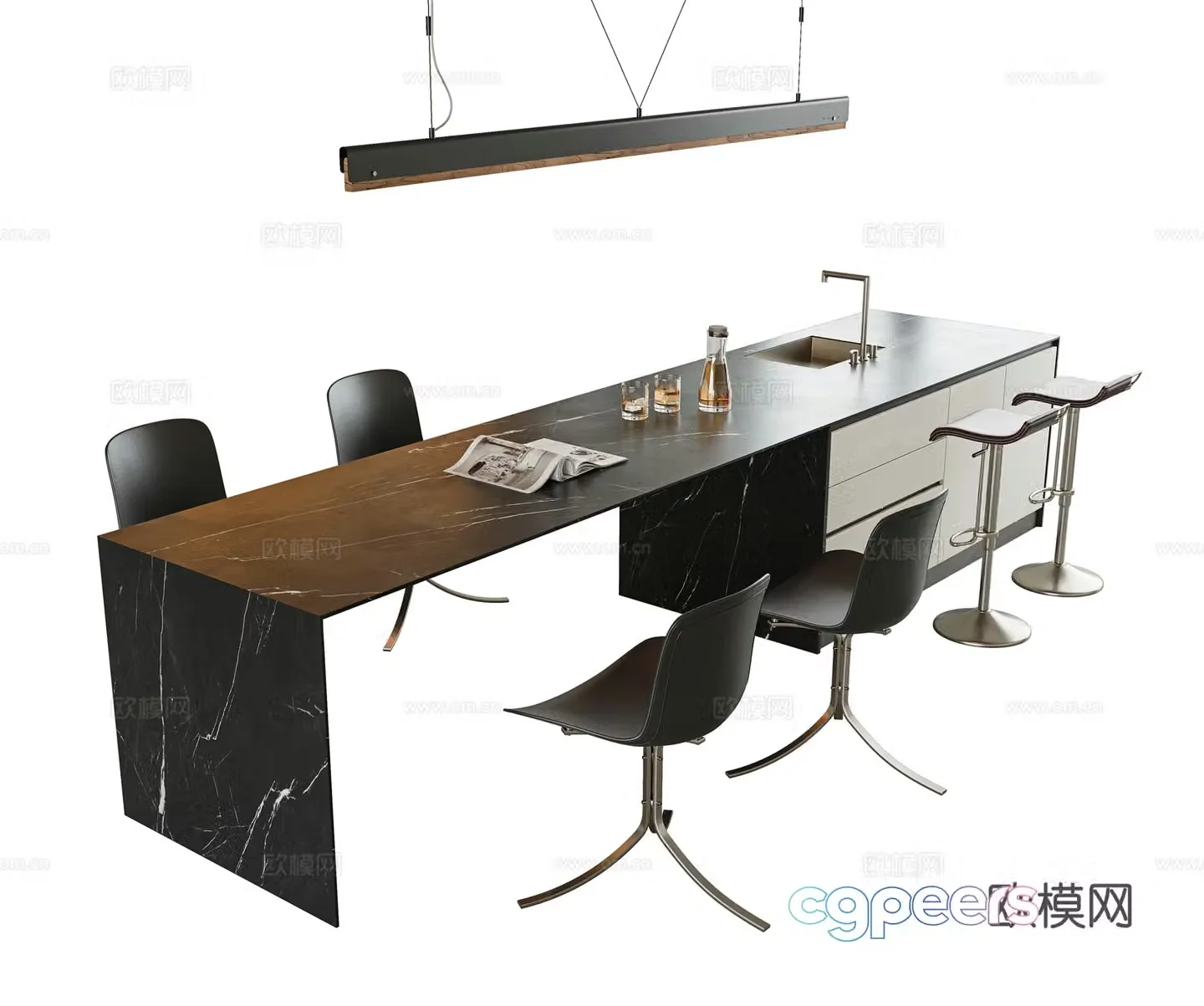 Dining table and chair combination Bar dining table Rock table Minimalist dining chair Stainless steel dining chair Single chair 3D model