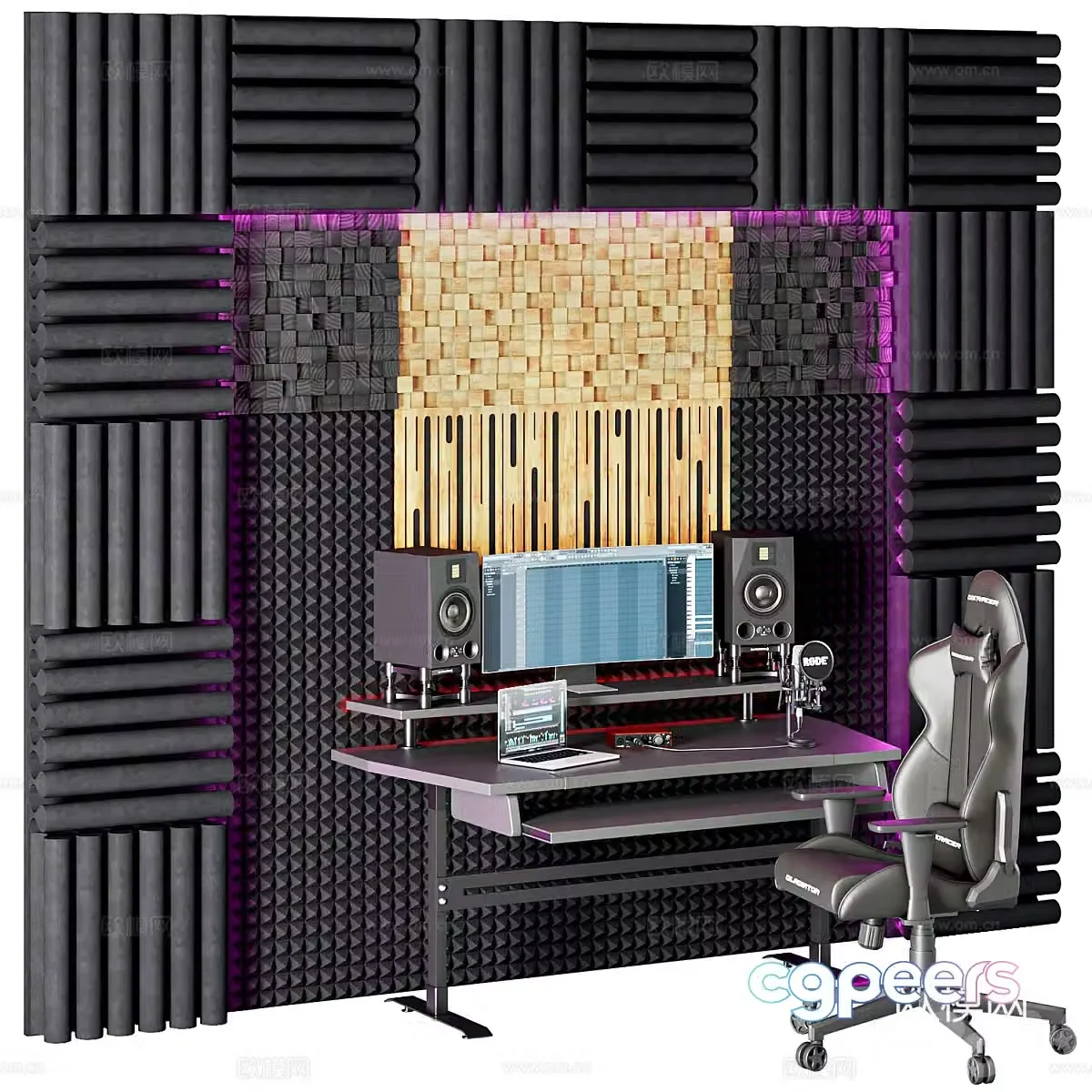 Modern e-sports room computer desk and chair music studio 3d model