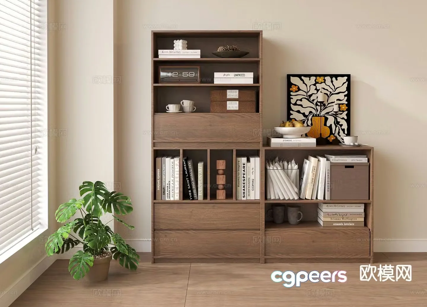 Medieval style floor-standing bookcase storage cabinet 3D model