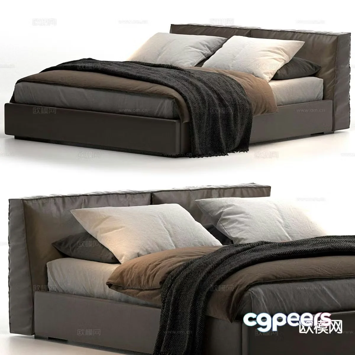 Italian minimalist double bed 3D model