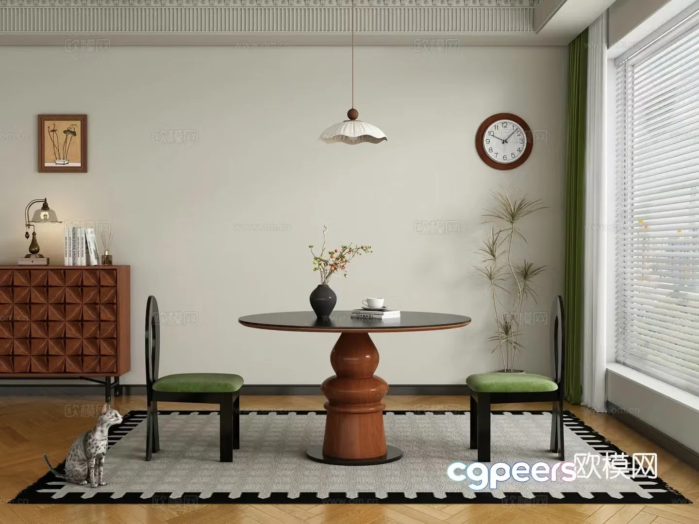 Modern medieval restaurant dining table and chair 3d model