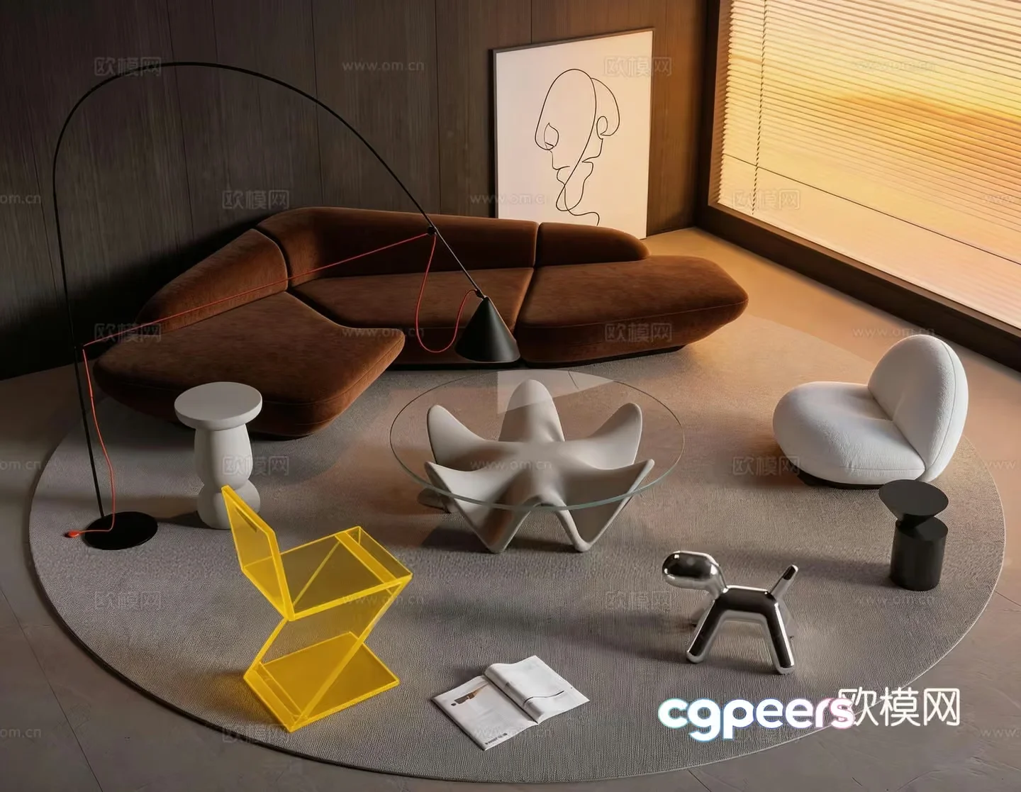 Modern Living Room 3D Model – 4102 – VRAY Render