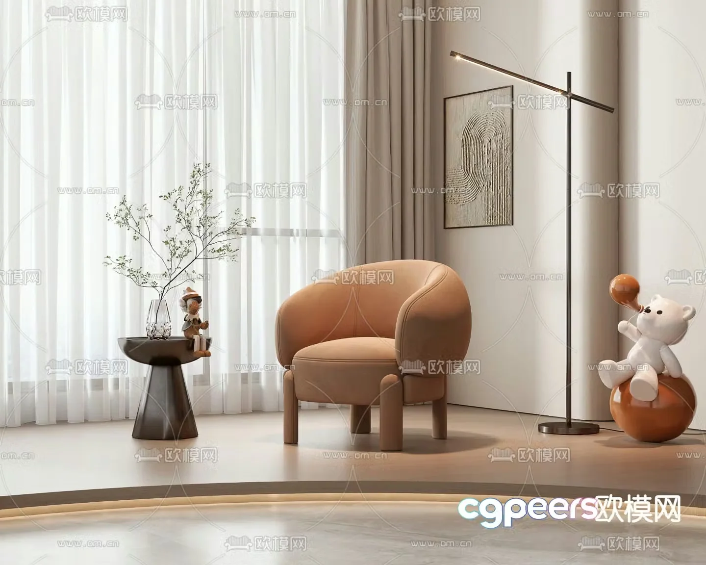Leather sofa chair leisure chair table 3d model