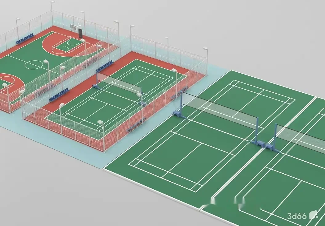 A 3D Rendering Of A Sports Complex With Multiple Tennis Courts And Basketball 3D Model – 21817 – VRAY Render