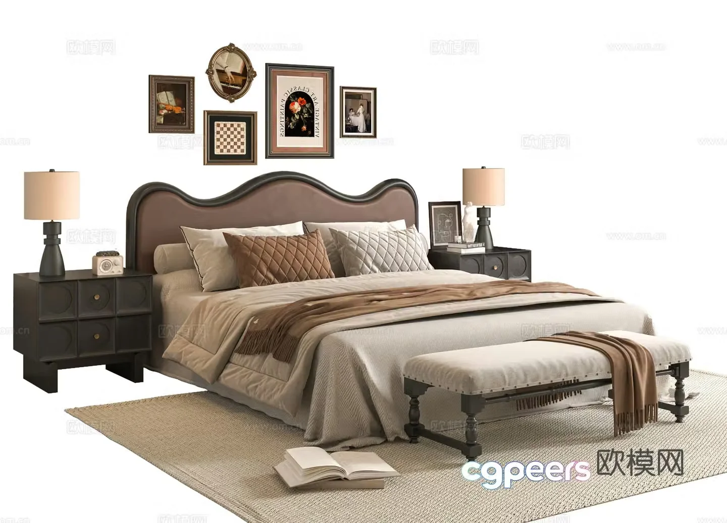 French double bed 3d model
