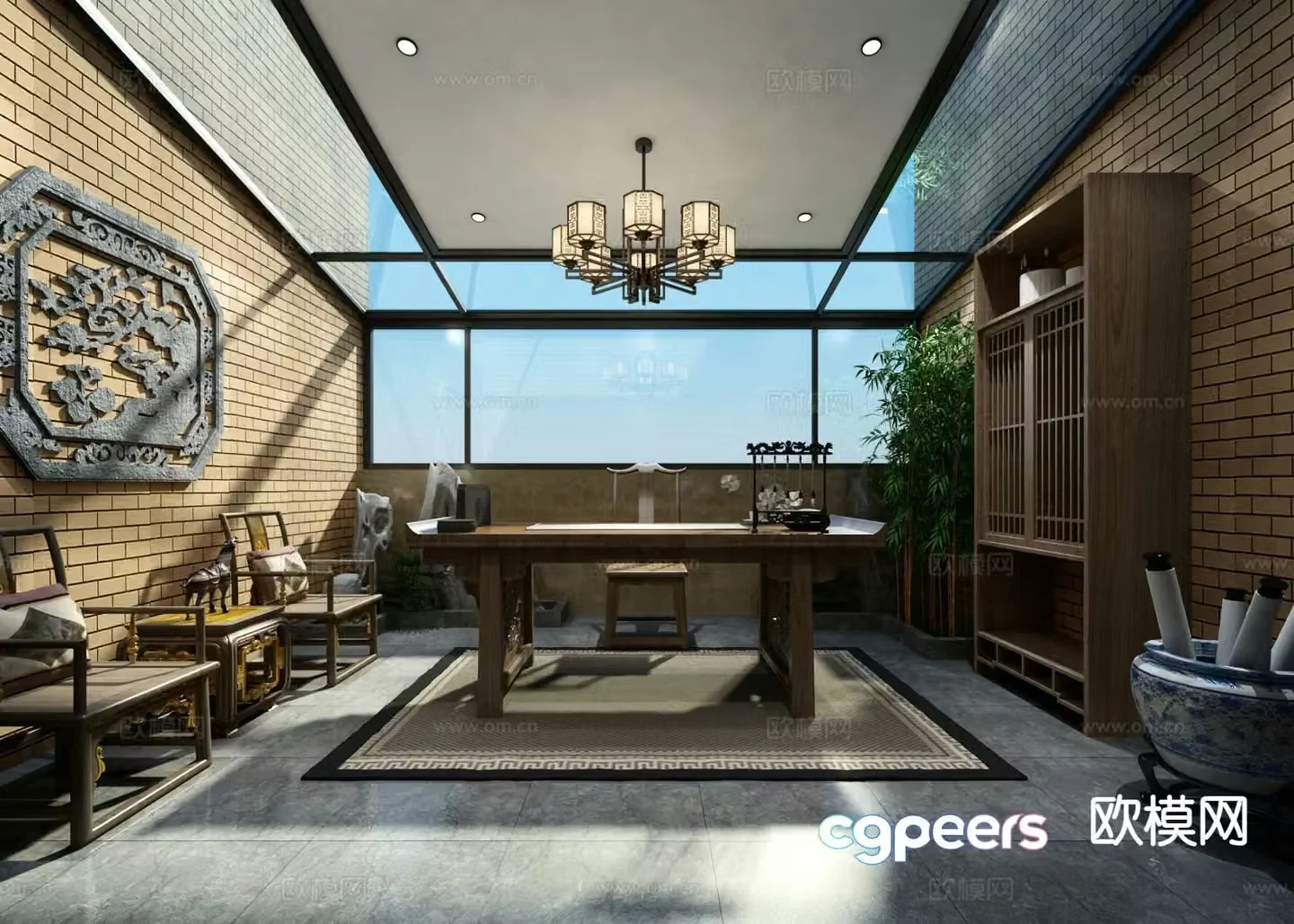 New Chinese style sunroom study 3D model