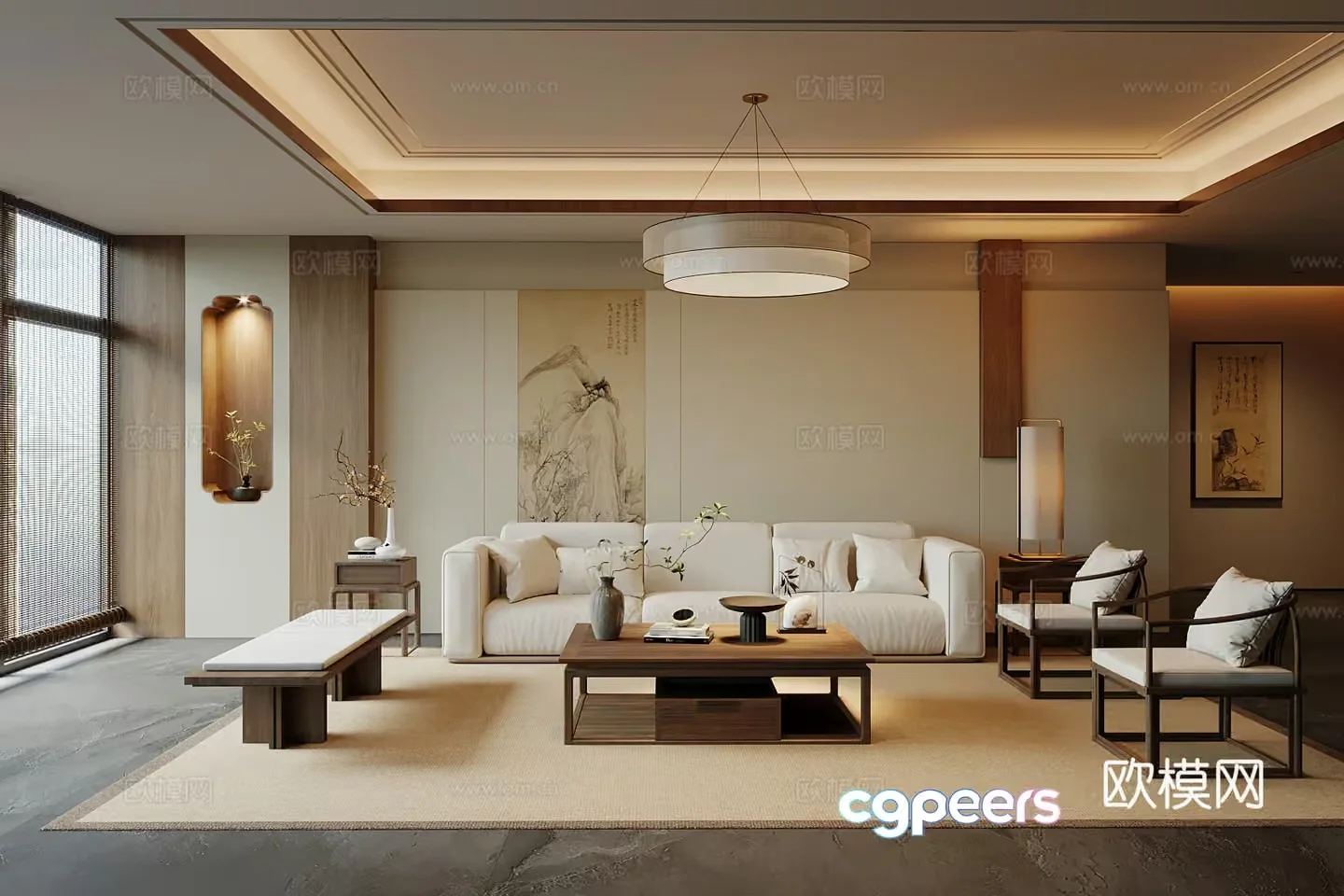 Modern Asian Living Room 3D Model – 17650 – VRAY Render