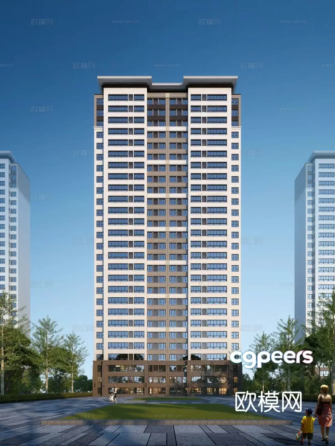 New Chinese style high-rise residential building exterior 3D model